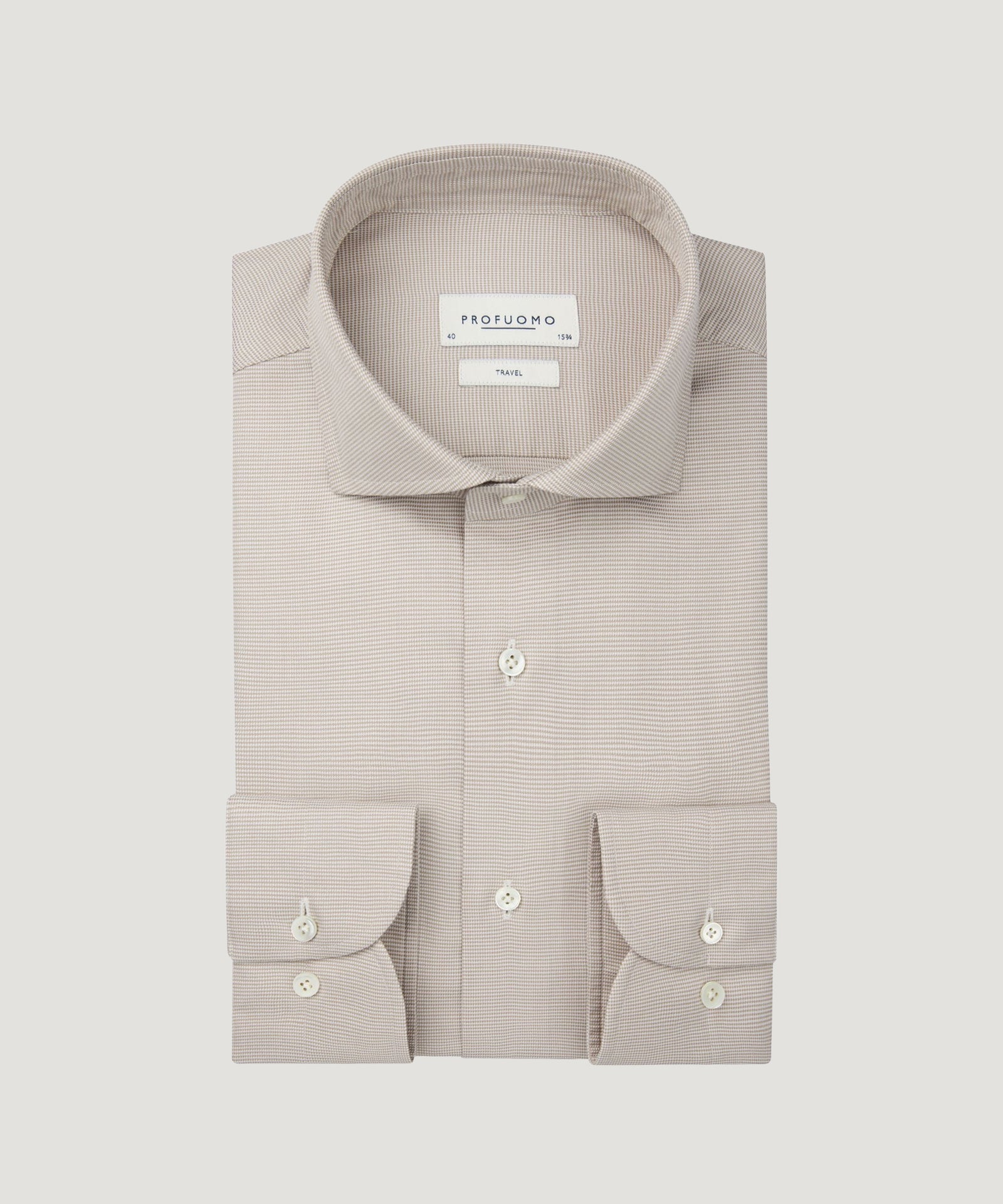 Profuomo Travel overhemd katoen dobby beige - THE SOCIETY SHOP