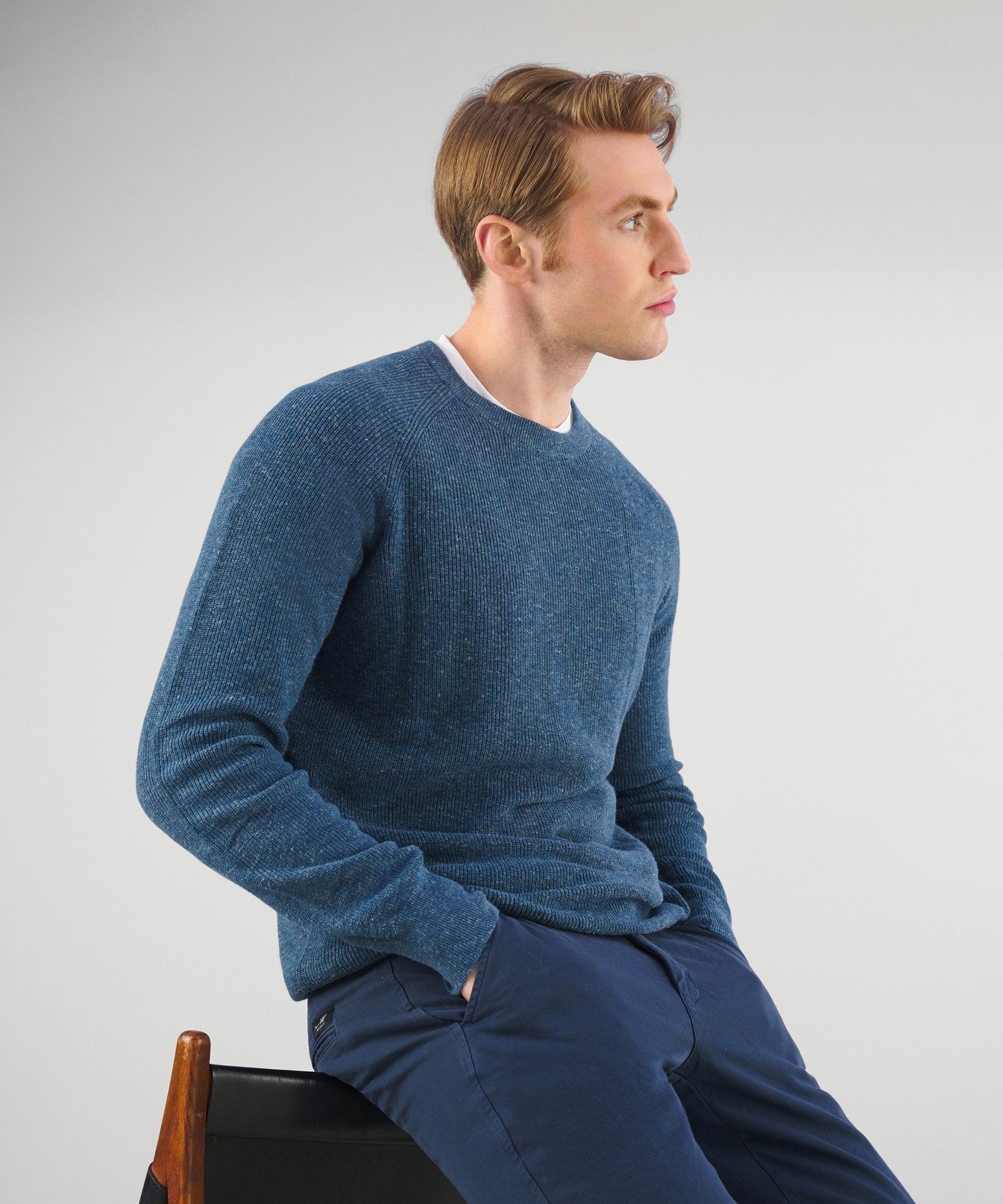 SOCI3TY Trui crewneck katoen/linnen blauw - The Society Shop