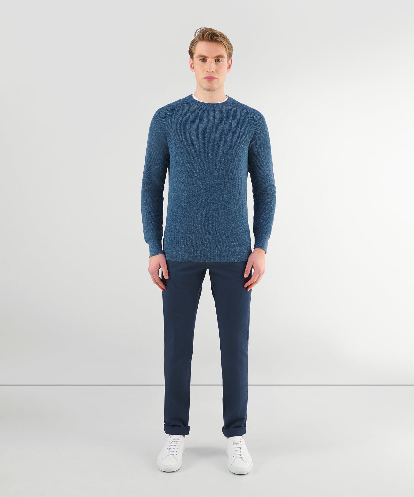 SOCI3TY Trui crewneck katoen/linnen blauw - The Society Shop