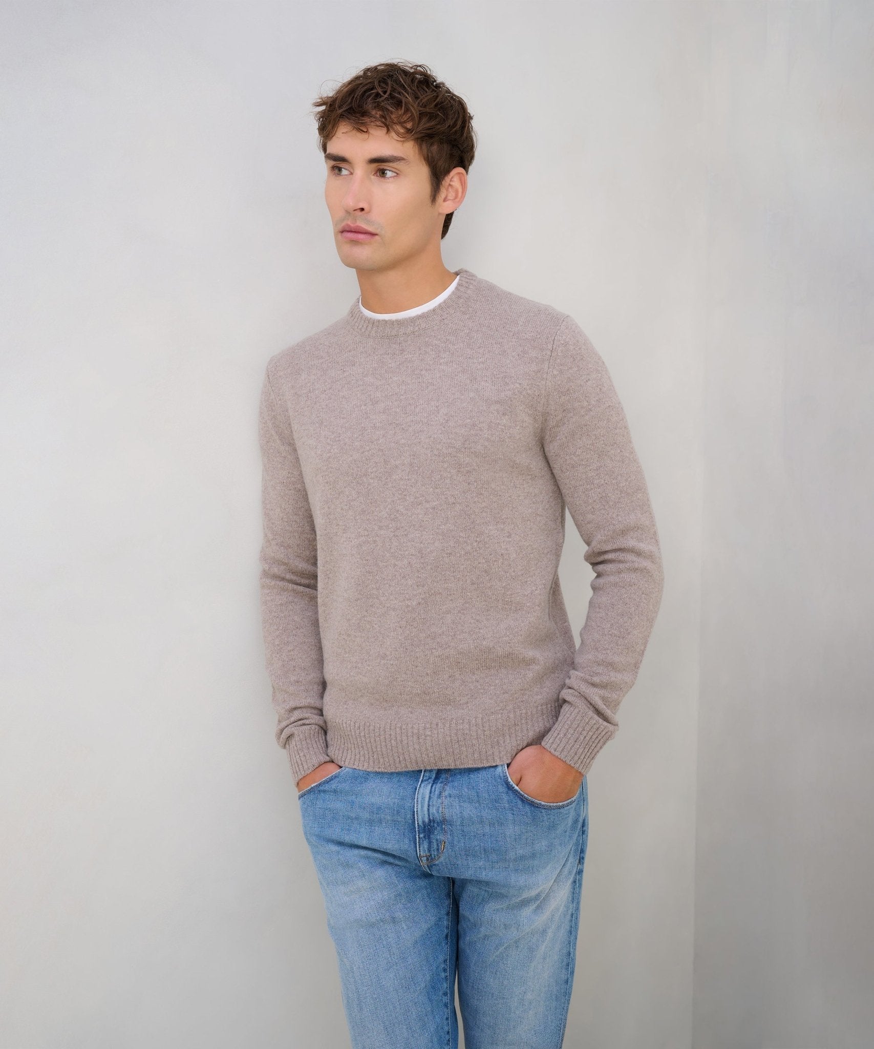 SOCI3TY Trui crewneck RWS wolmix lichtbruin - THE SOCIETY SHOP