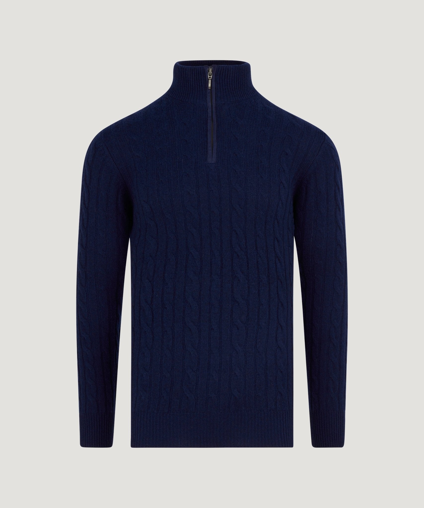SOCI3TY Trui half - zip cable knit wol/kasjmier donkerblauw - The Society Shop