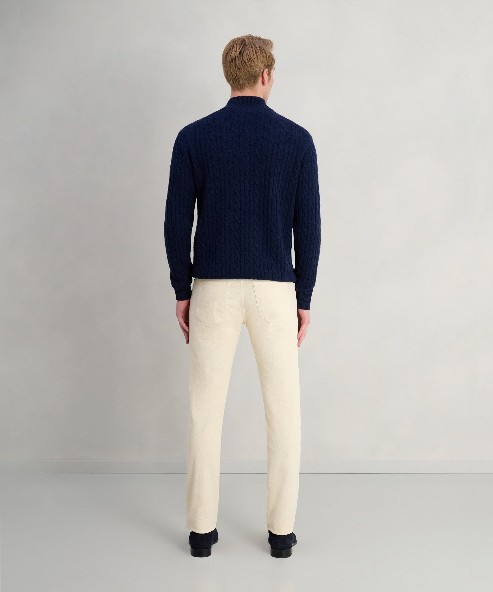 SOCI3TY Trui half - zip cable knit wol/kasjmier donkerblauw - The Society Shop