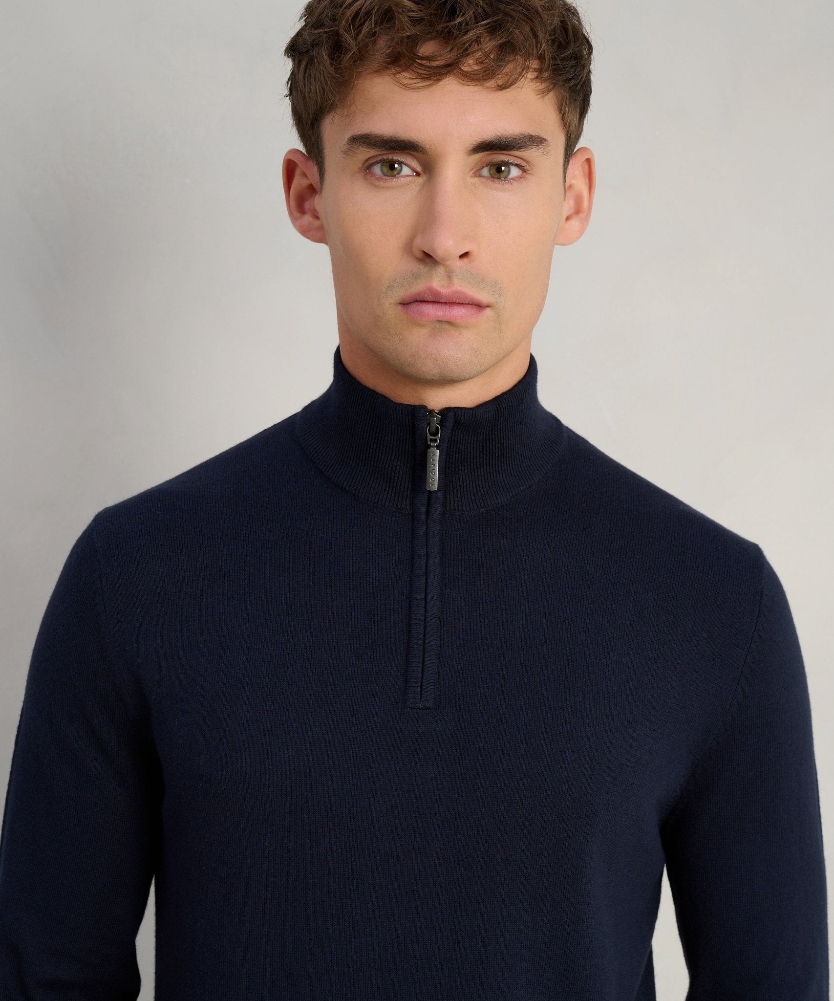 SOCI3TY Limited Trui half - zip Cotton Cashmere donkerblauw - THE SOCIETY SHOP
