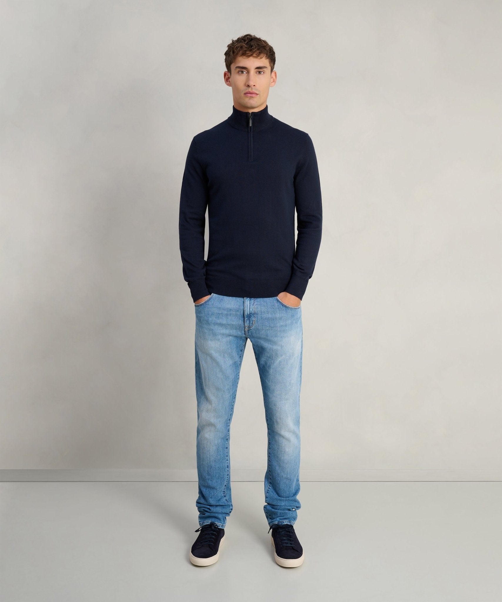 SOCI3TY Limited Trui half - zip Cotton Cashmere donkerblauw - THE SOCIETY SHOP