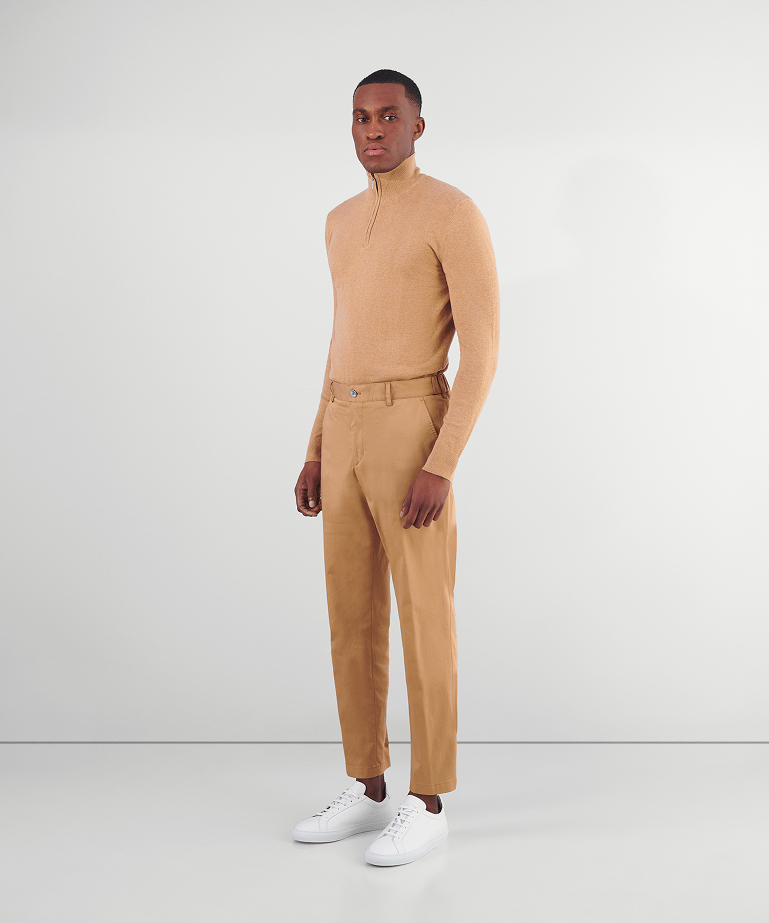 SOCI3TY Trui half-zip katoen en kasjmier lichtbruin - The Society Shop