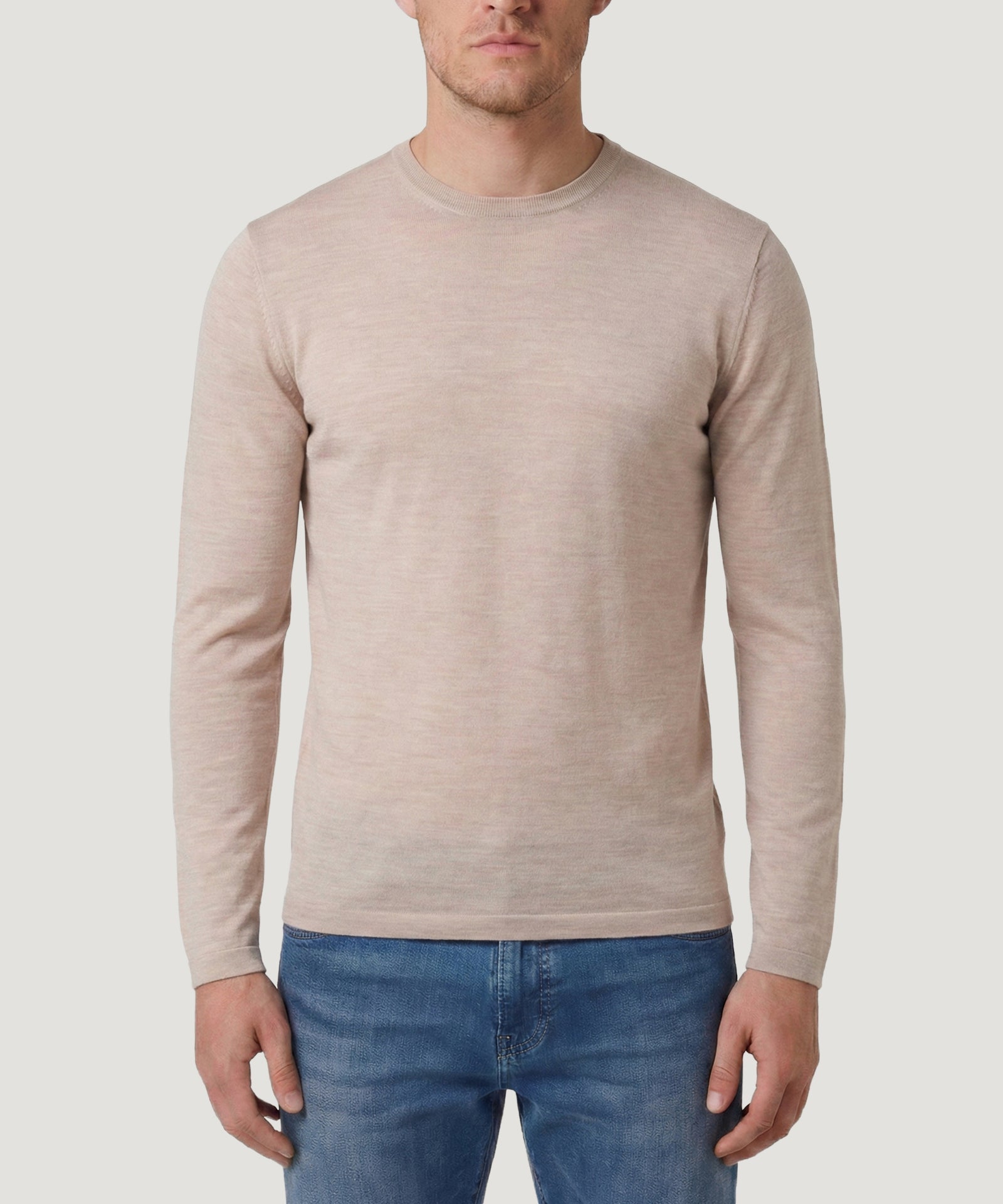 SOCI3TY Tubular knit crewneck trui merinowol beige - THE SOCIETY SHOP