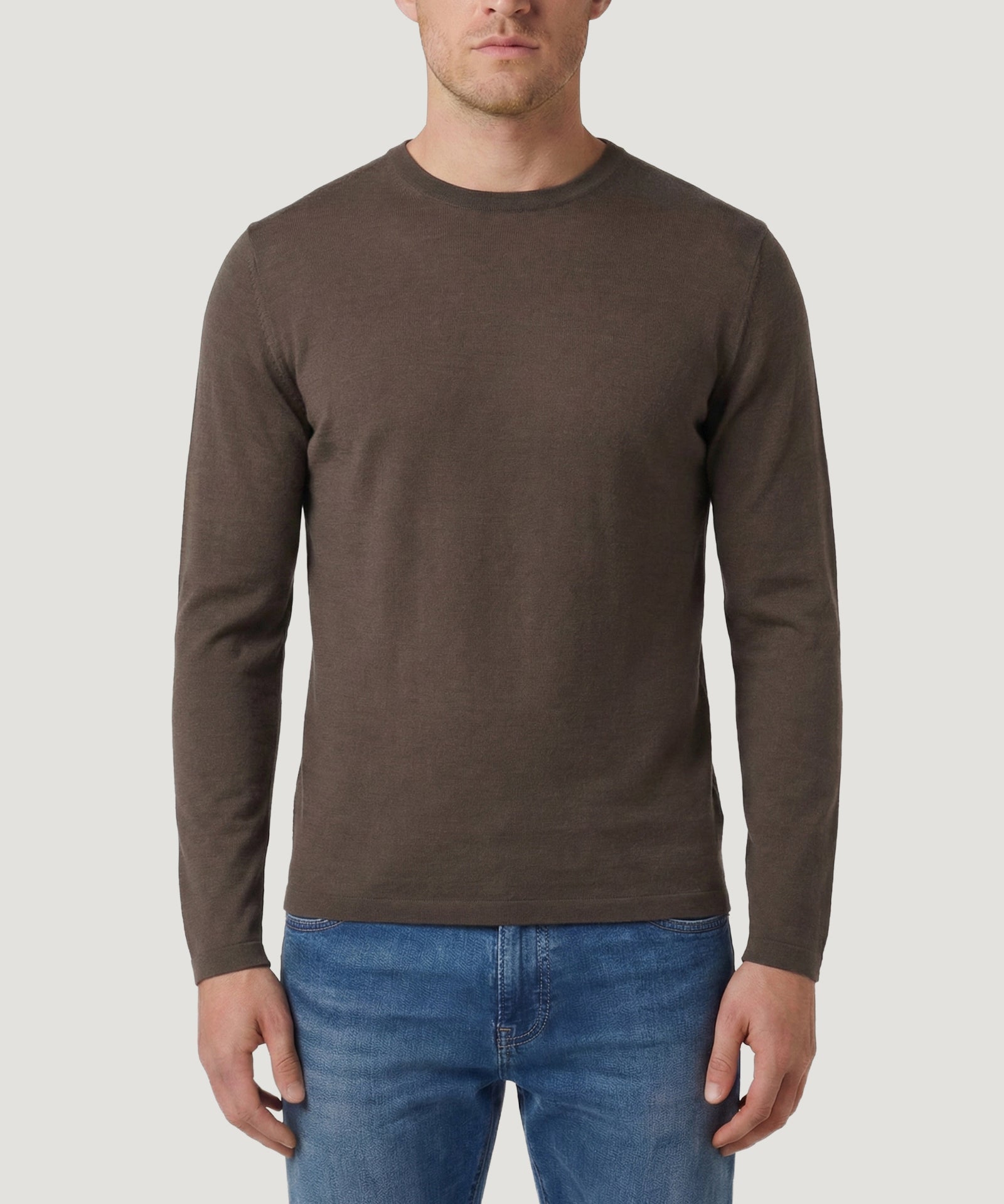 SOCI3TY Tubular knit crewneck trui merinowol bruin - THE SOCIETY SHOP