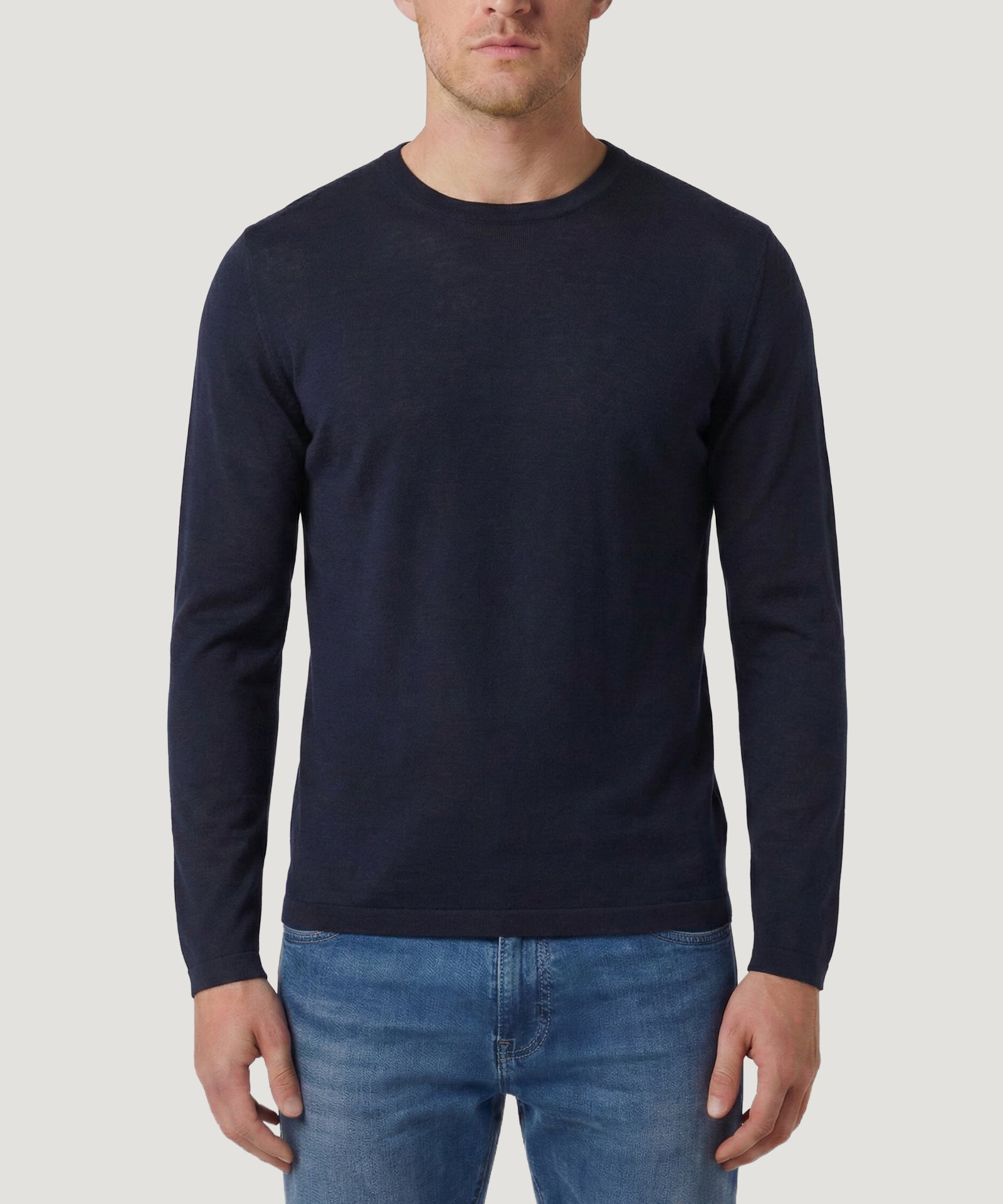 SOCI3TY Tubular knit crewneck trui merinowol donkerblauw - THE SOCIETY SHOP