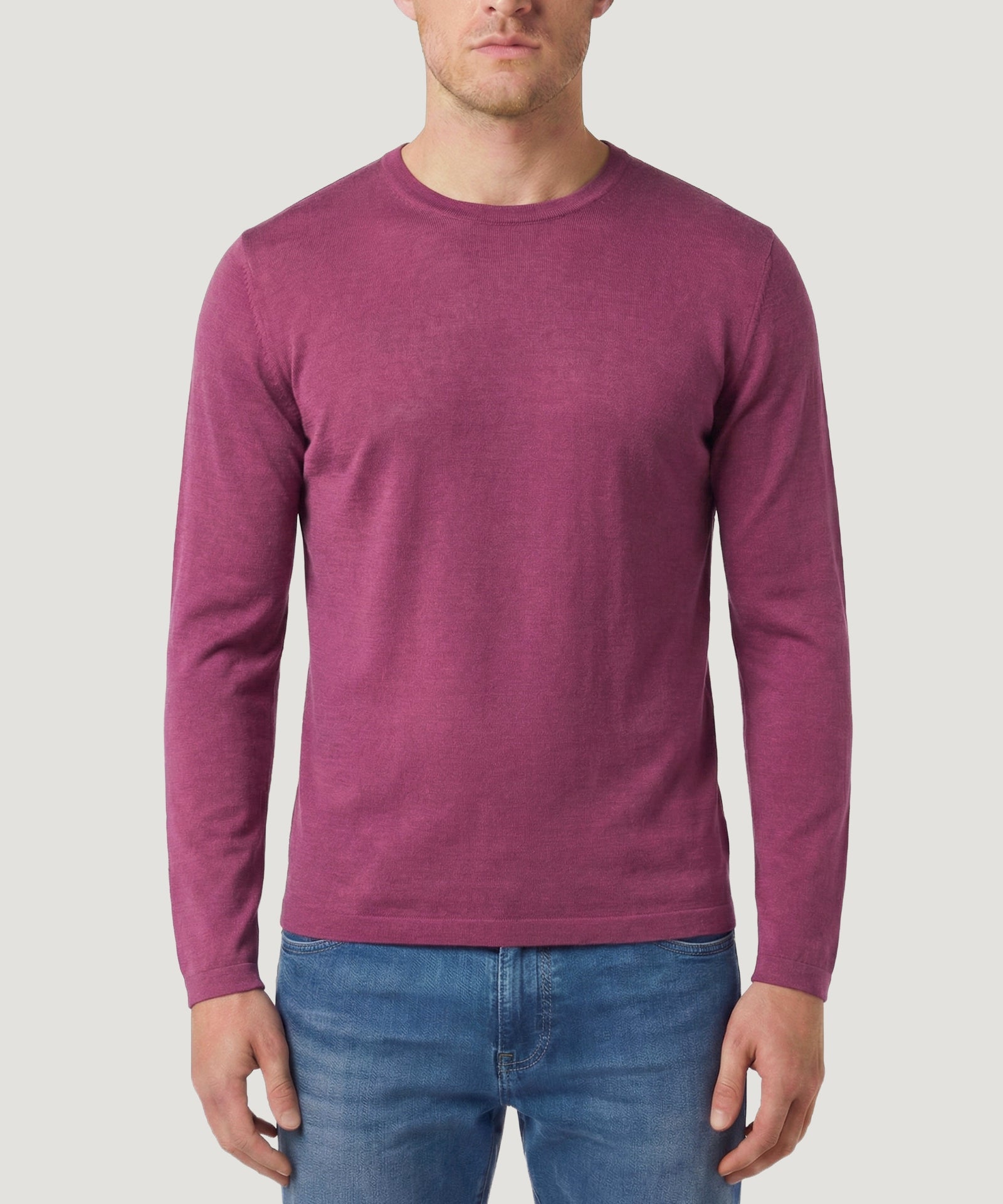 SOCI3TY Tubular knit crewneck trui merinowol magenta - THE SOCIETY SHOP