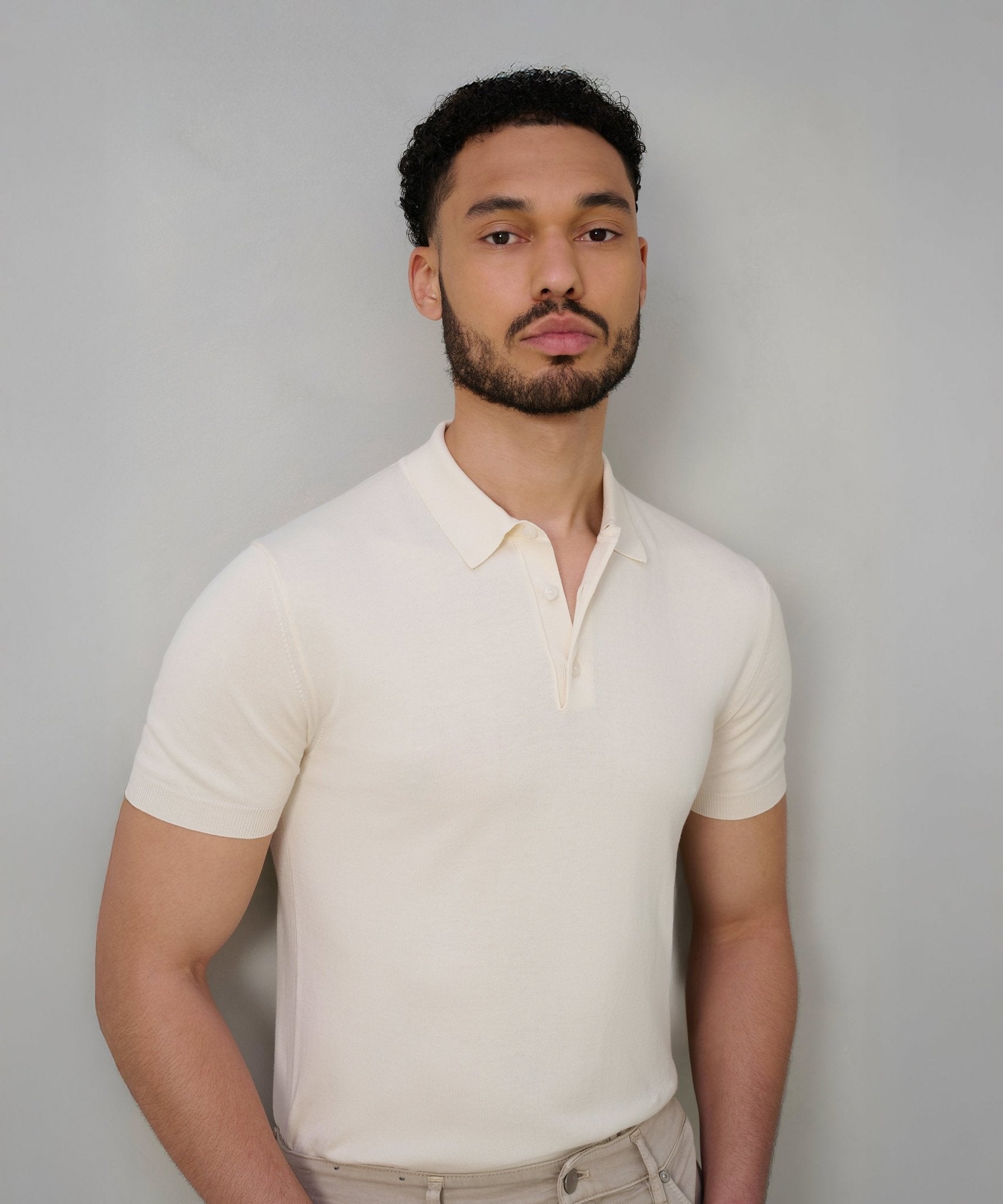 SOCI3TY Zero pilling polo katoen off - white - THE SOCIETY SHOP