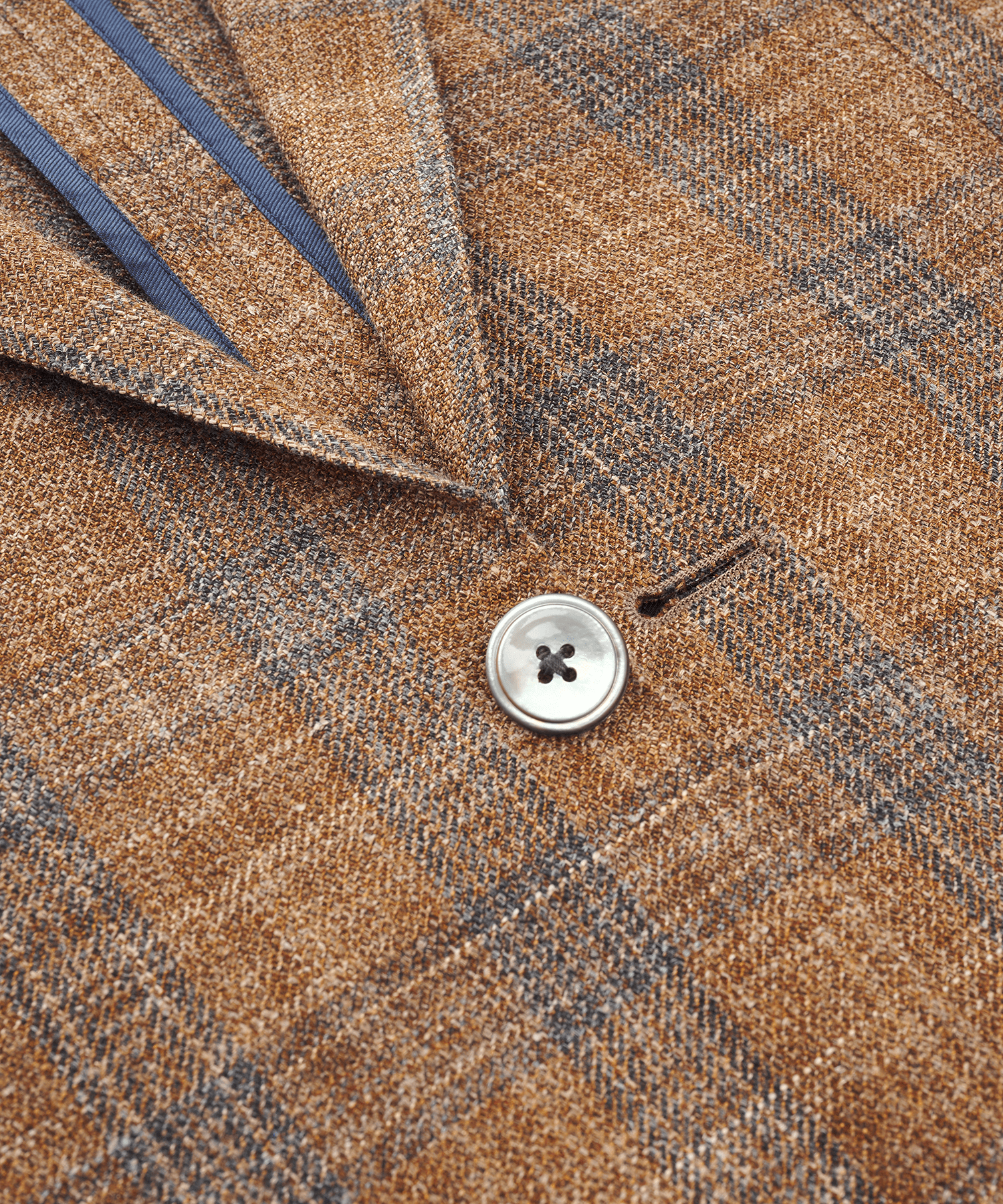 Colbert roestbruin geruit wol, linnen en zijde