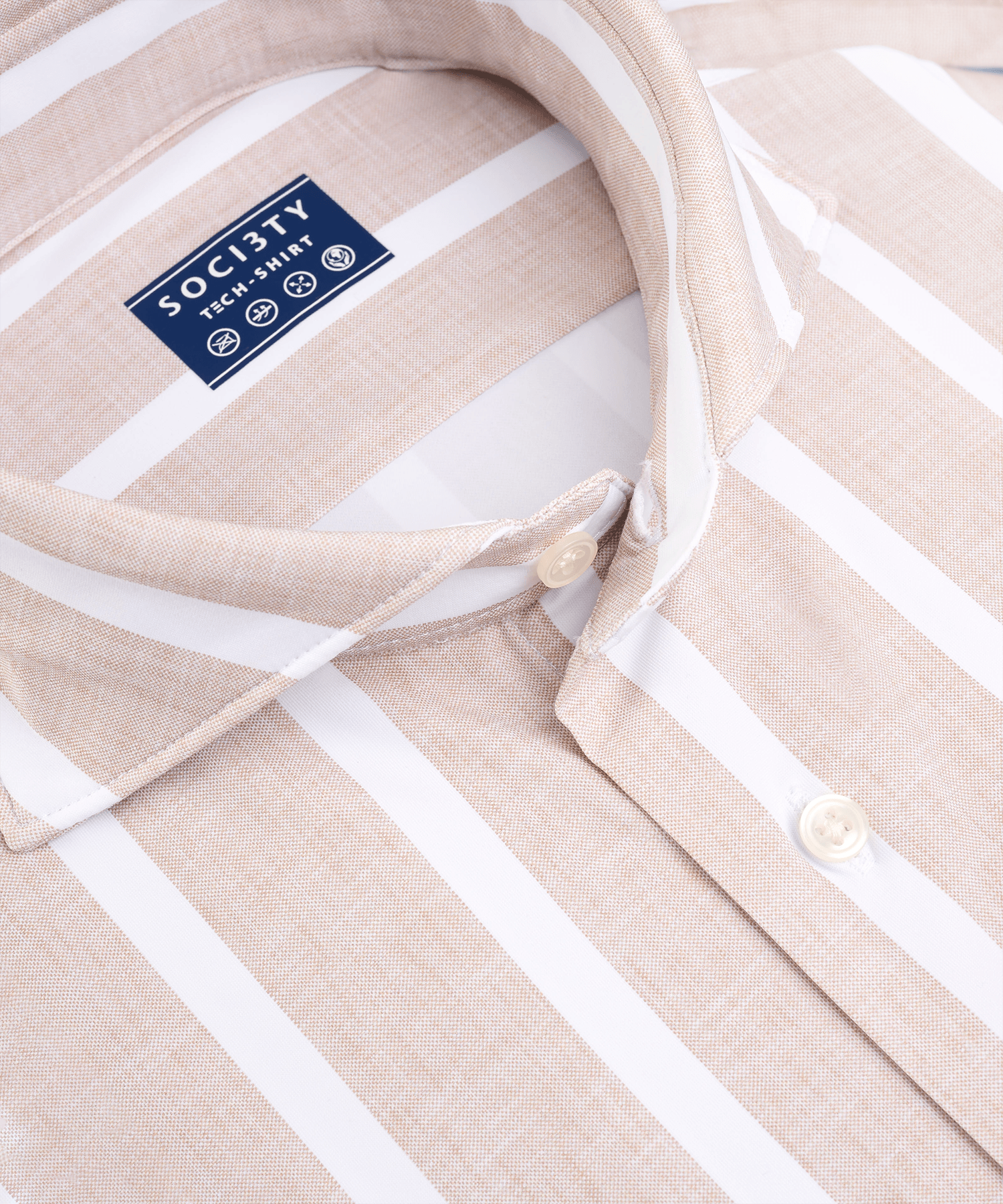 Tech-shirt taupe/wit gestreept