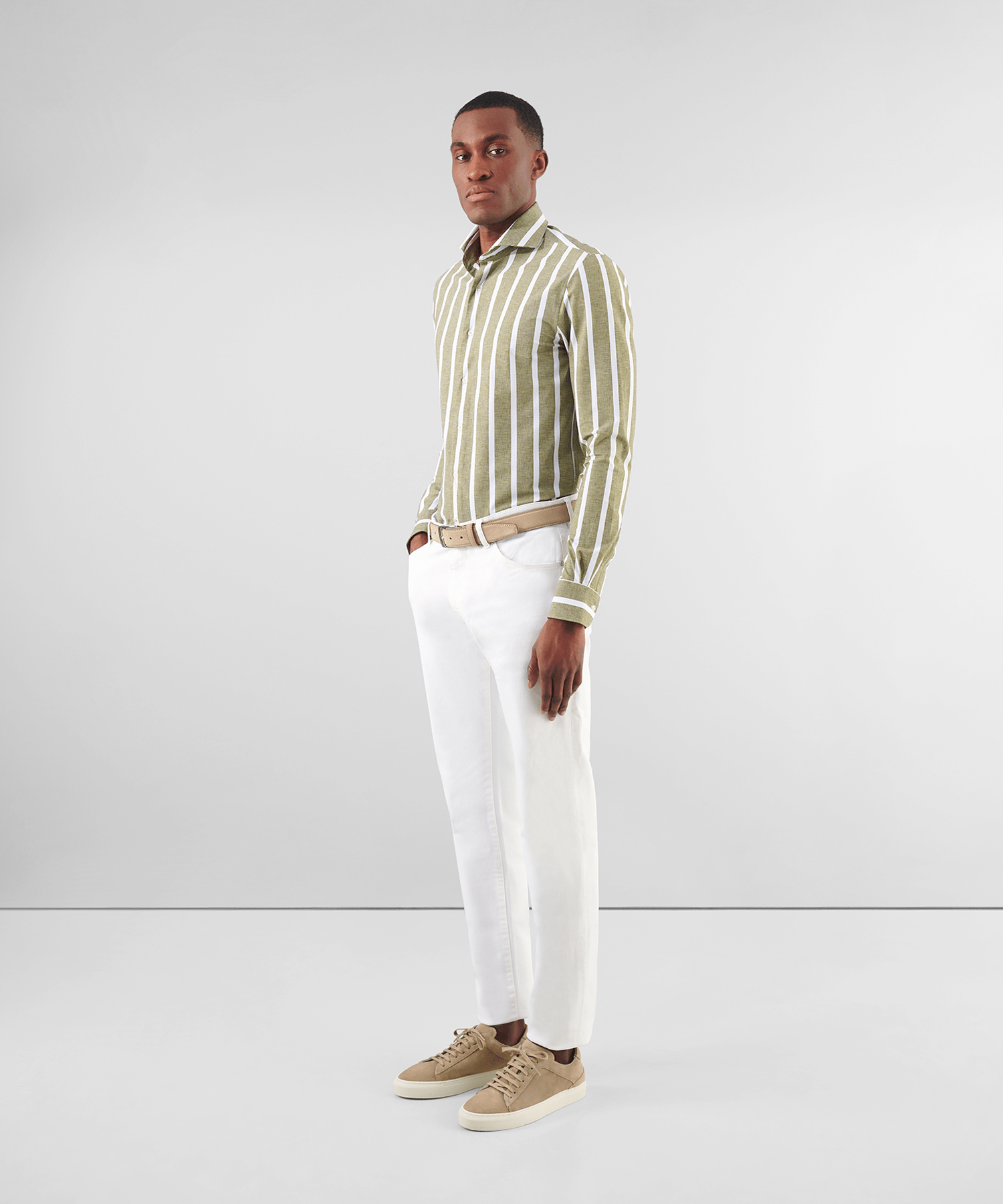 Tech-shirt groen/wit gestreept