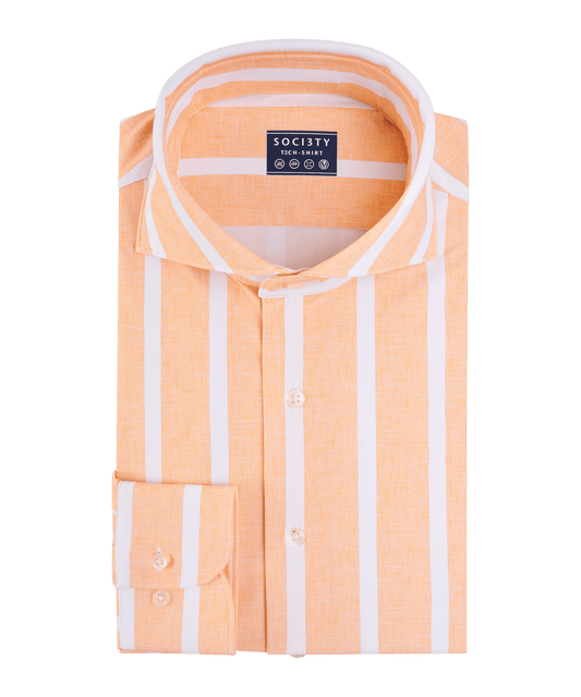 Overhemd techfabric wit/oranje gestreept