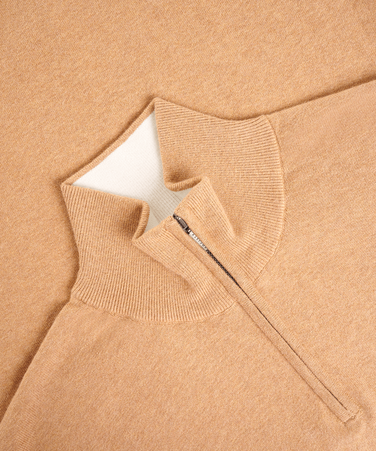 Trui half-zip katoen en kasjmier lichtbruin