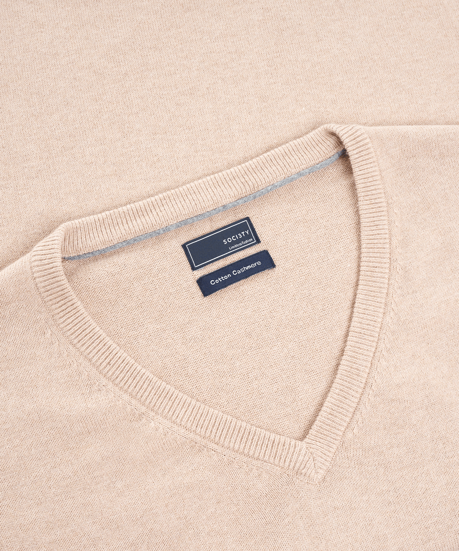 V-hals trui katoen/kasjmier biscuit