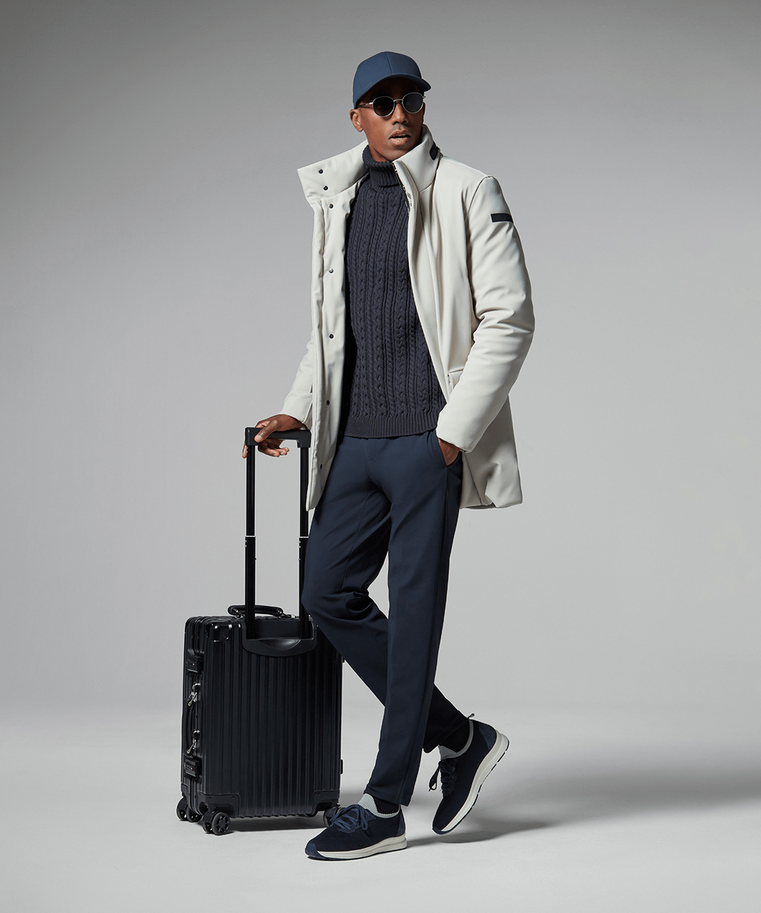 Knitted runner wol/katoen donkerblauw