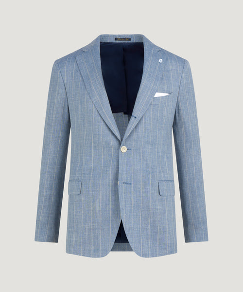 Pak wol/zijde/linnen blauw gestreept (SUMMERTIME by Loro Piana)