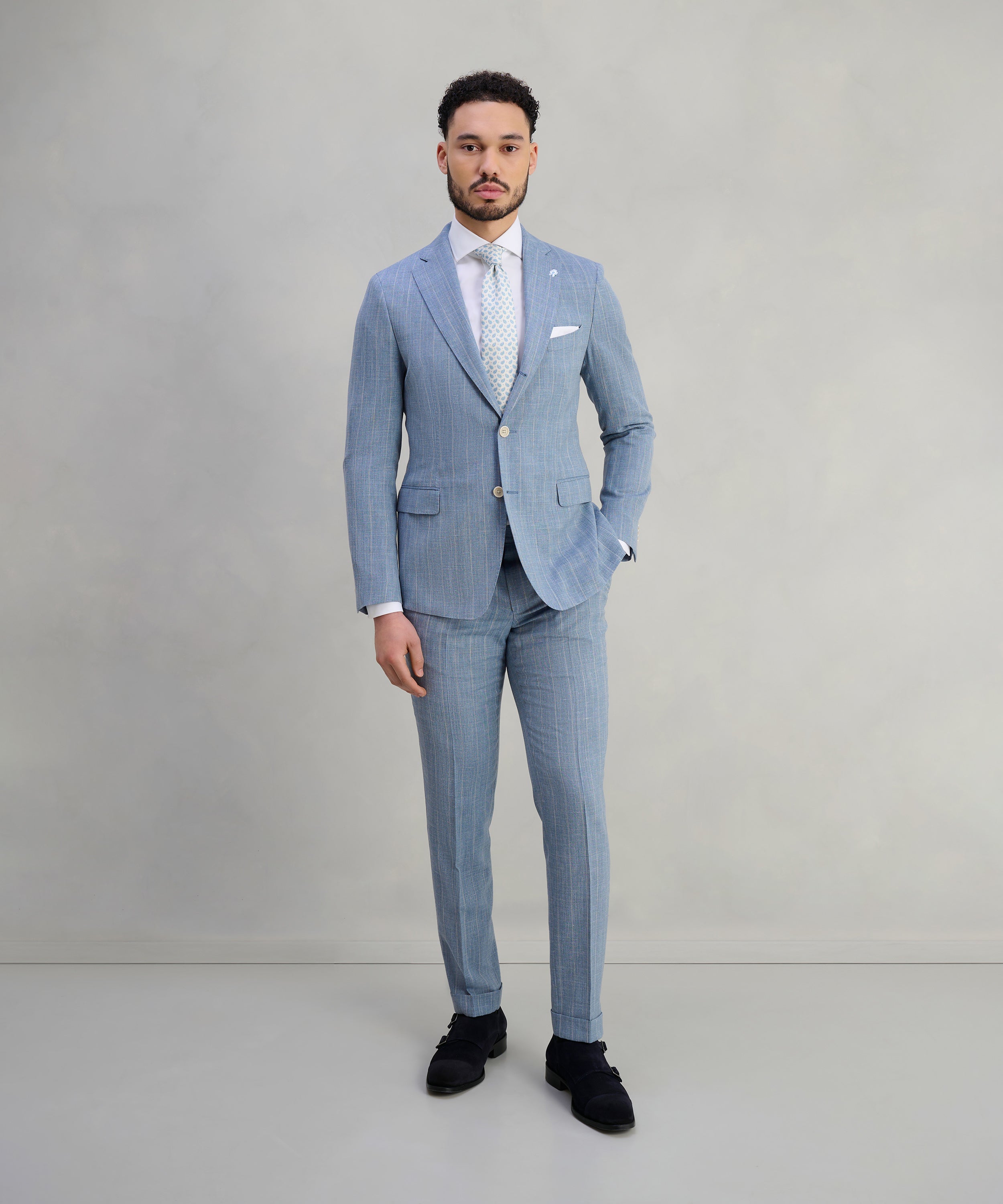 Pak wol/zijde/linnen blauw gestreept