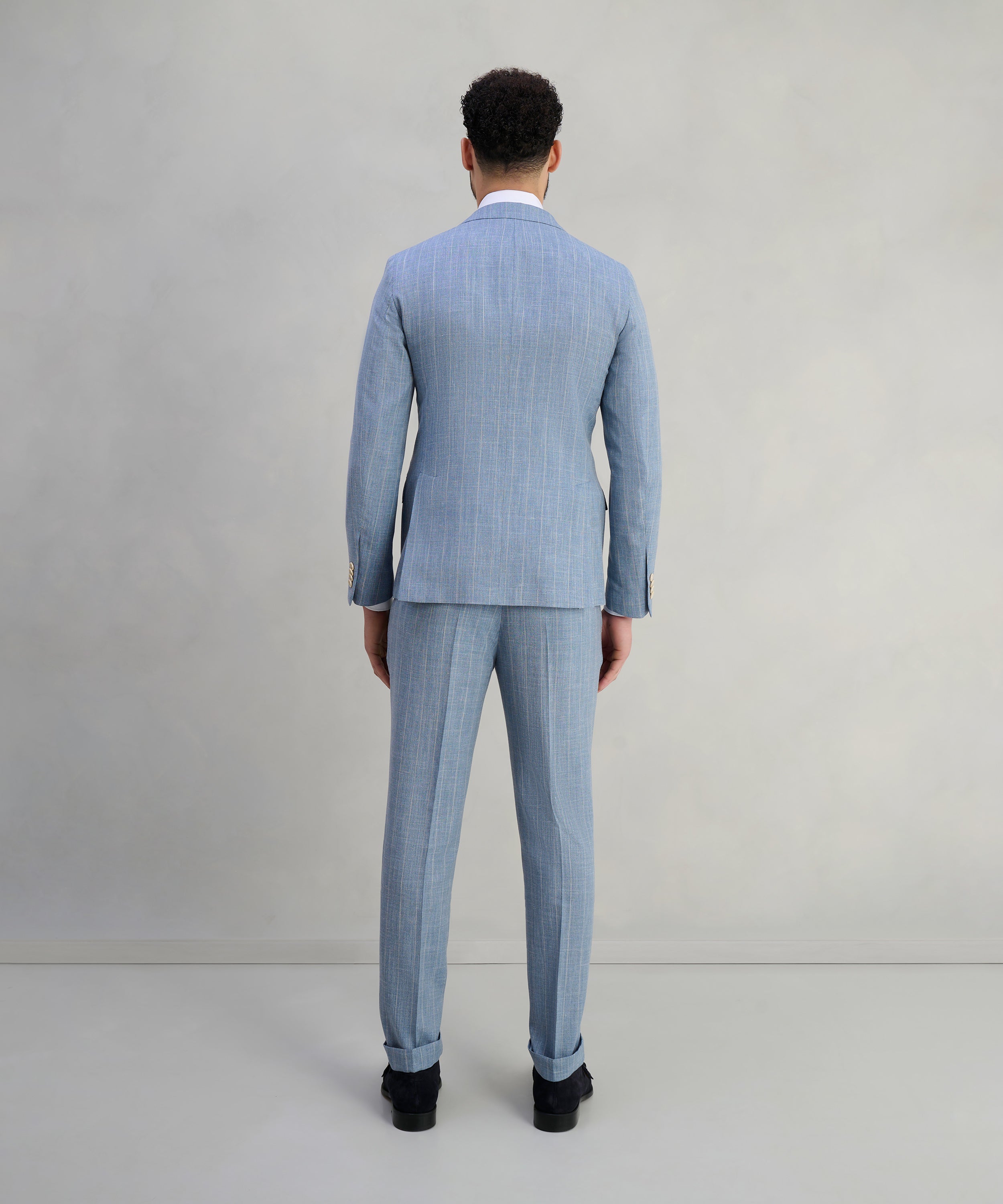 Pak wol/zijde/linnen blauw gestreept
