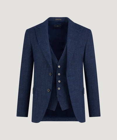 Driedelig pak wol/zijde/linnen donkerblauw