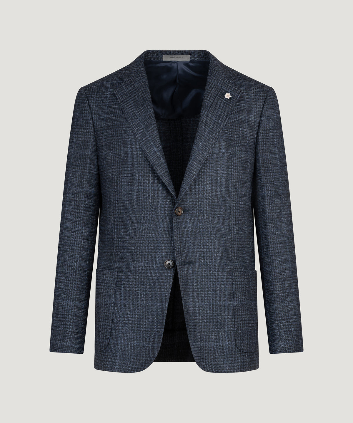 Colbert scheerwol/zijde blauw geruit