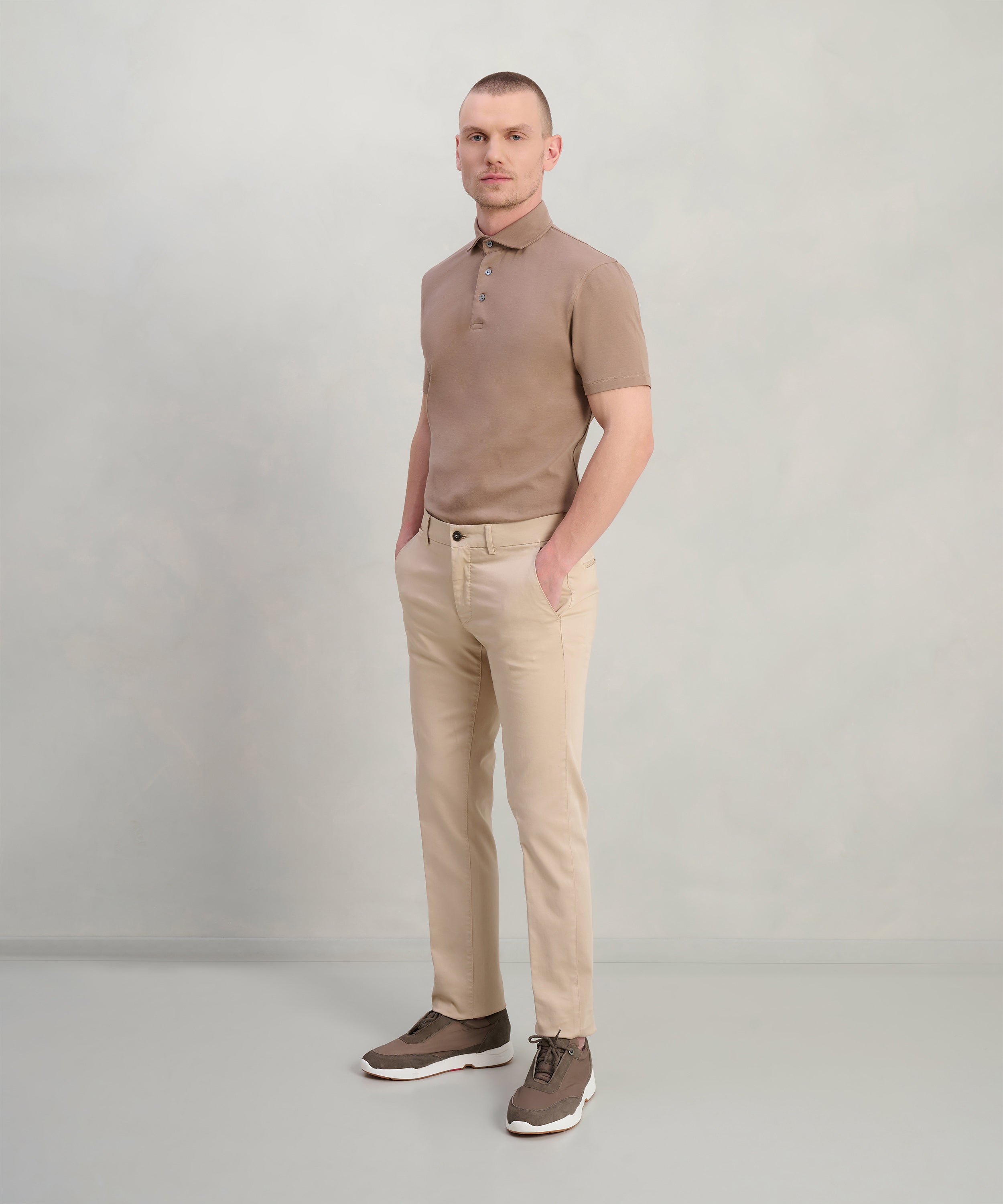 Chino katoen satin stretch beige