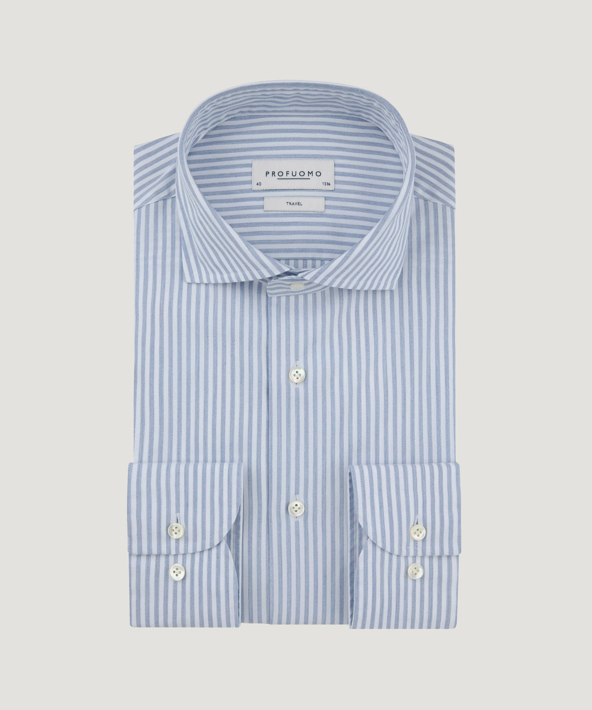 Travel overhemd 2-ply katoen blauw gestreept