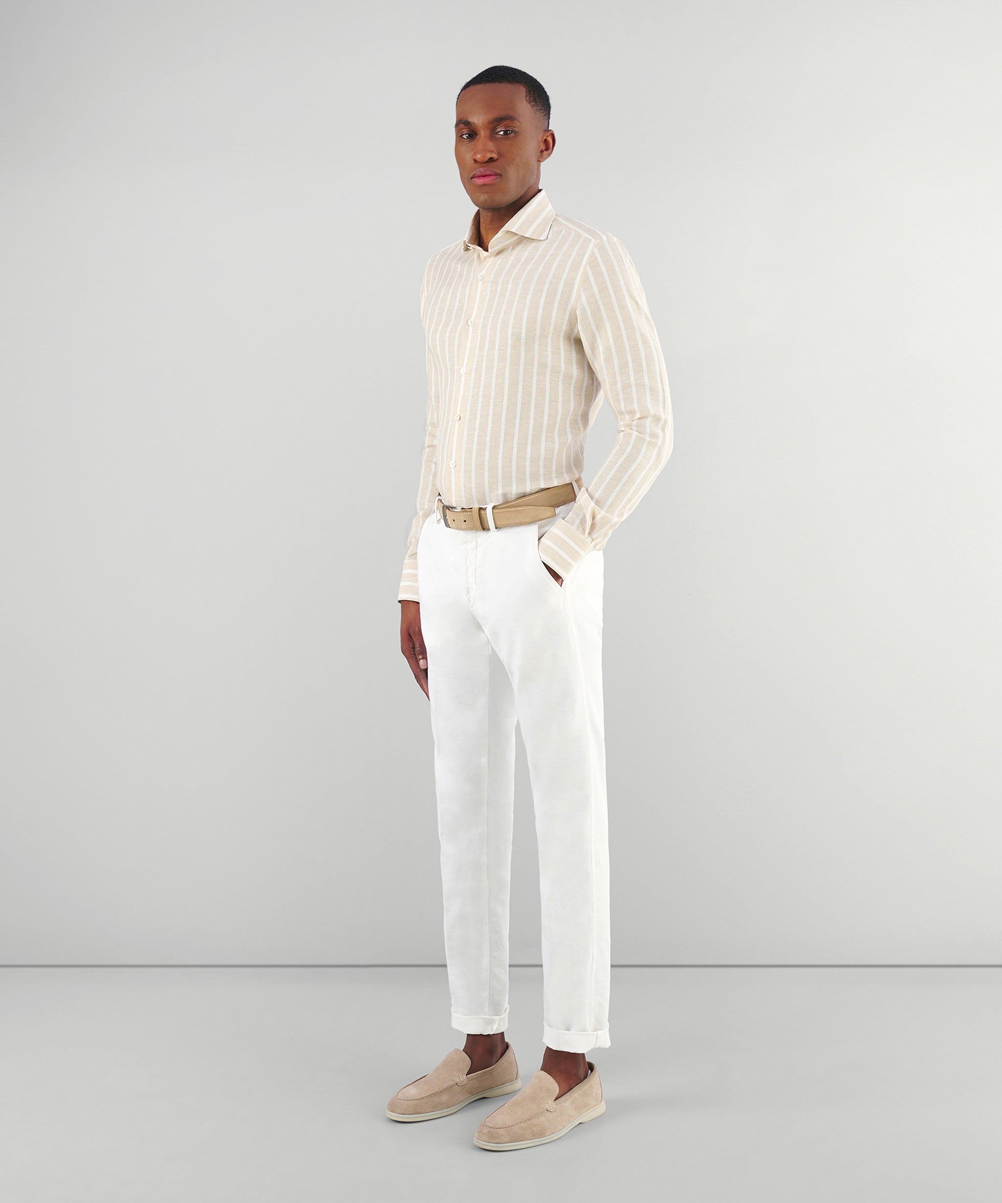 Overhemd linnen beige gestreept