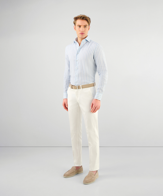 Overhemd blauw/wit gestreept linnen