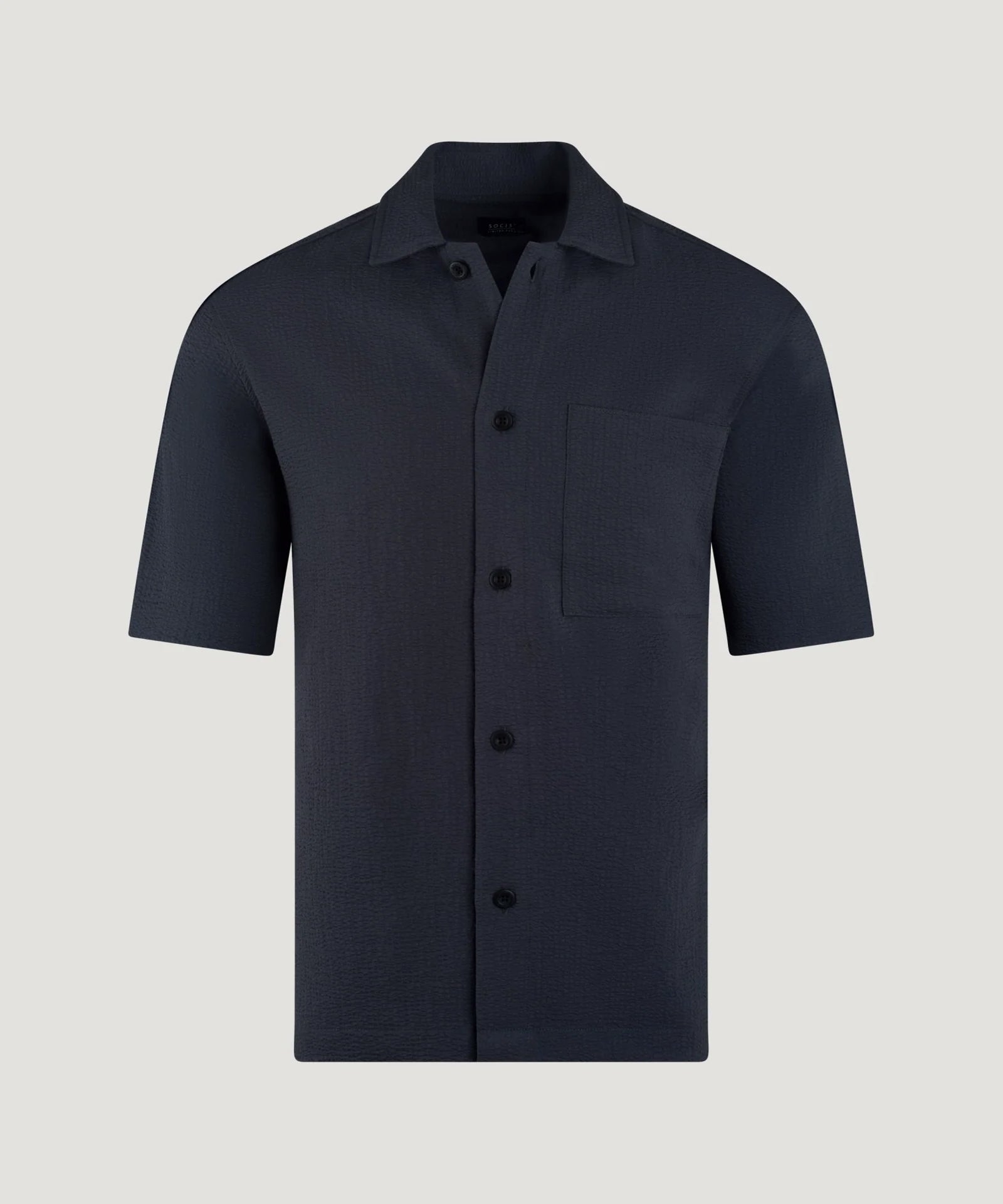Seersucker camp collar shirt donkerblauw