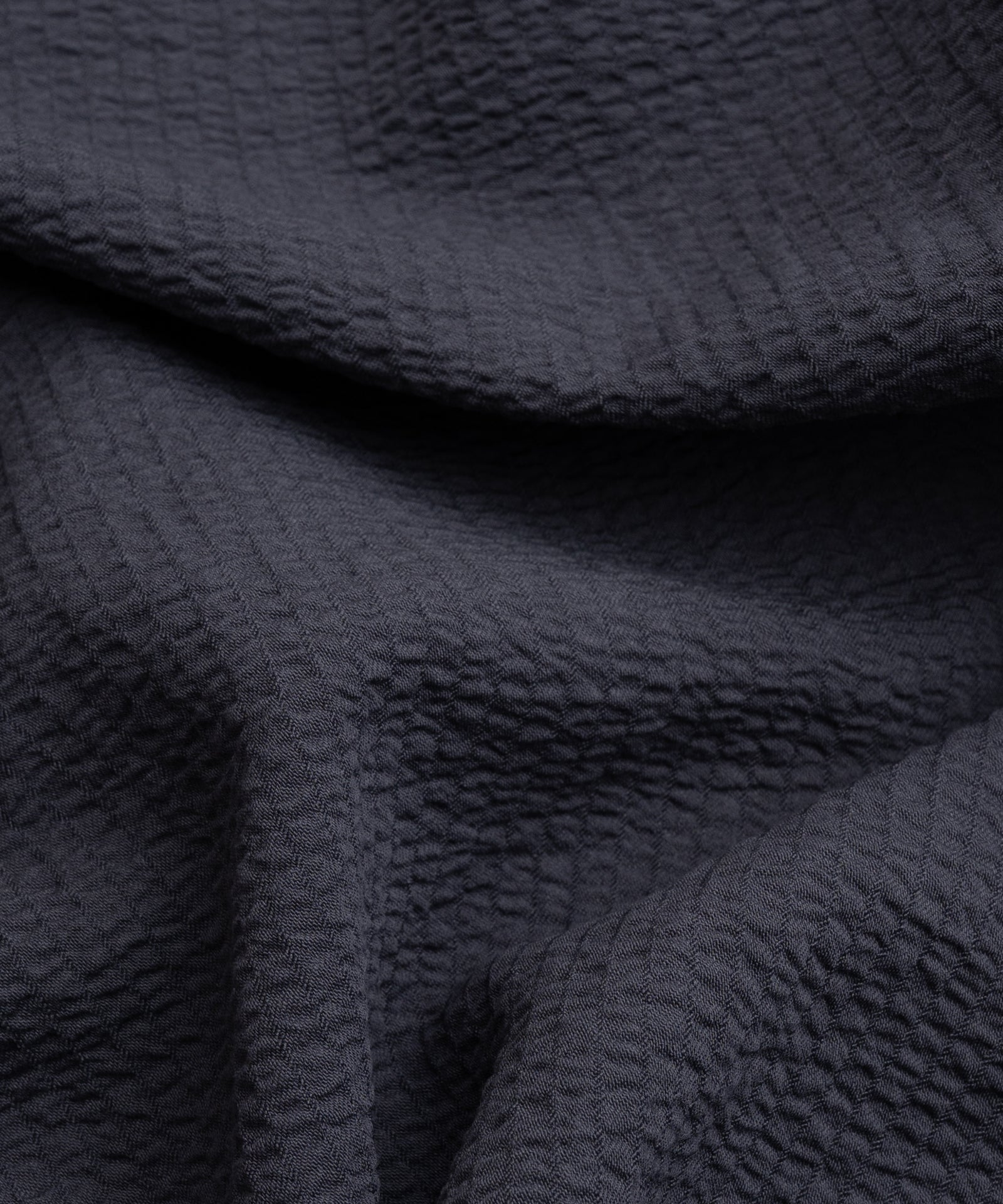 Seersucker camp collar shirt donkerblauw