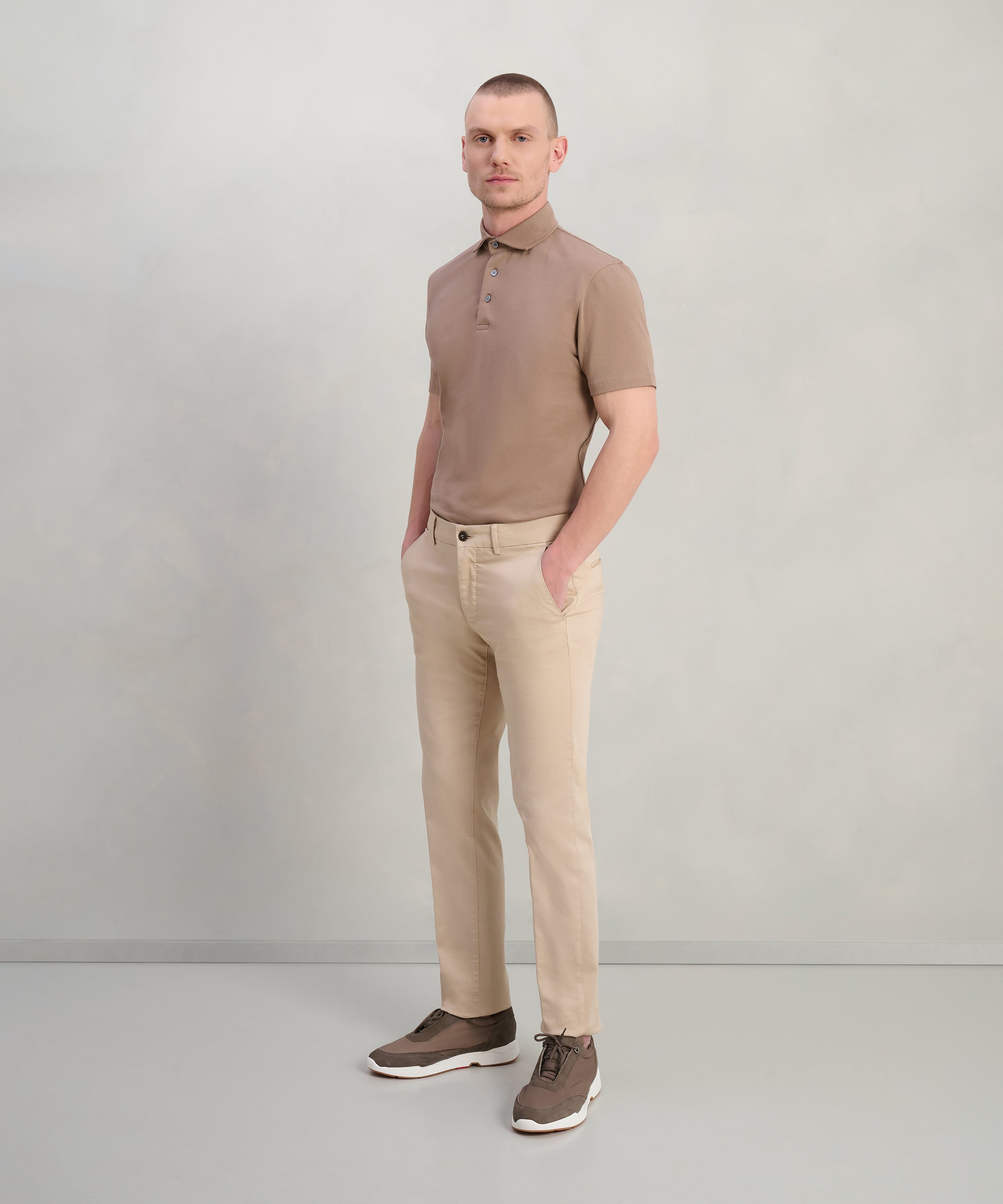 Polo fine cotton jersey stretch mid sand