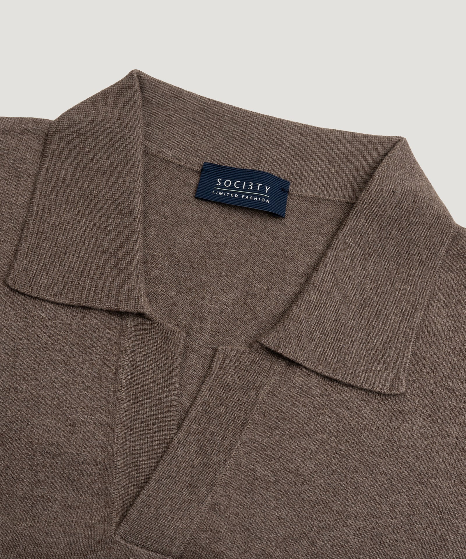 Riva buttonless polo katoen/zijde/kasjmier bruin