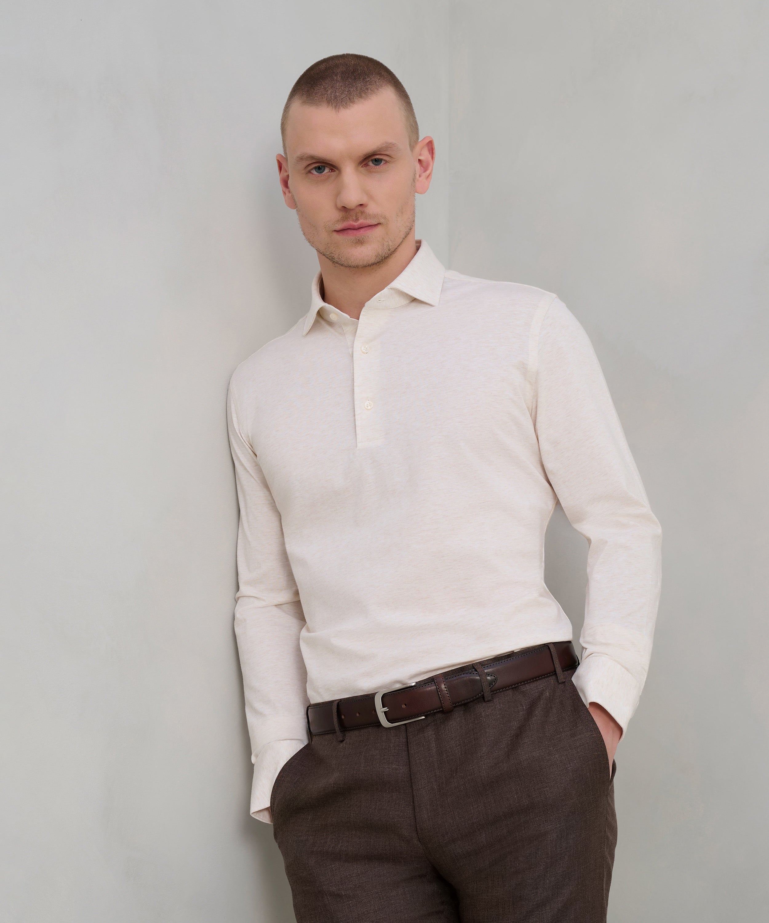 Polo lange mouw katoen off-white