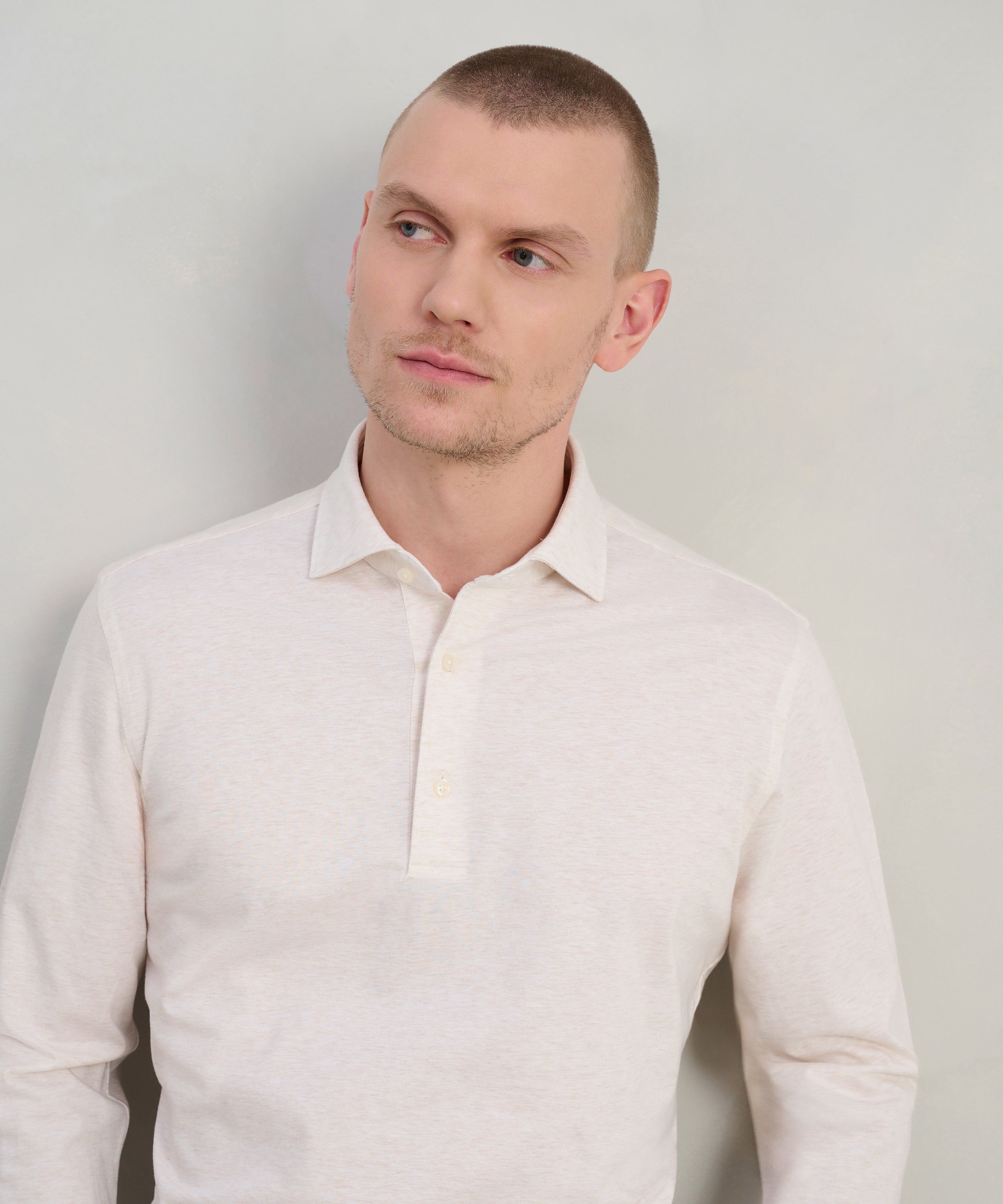 Polo lange mouw katoen off-white