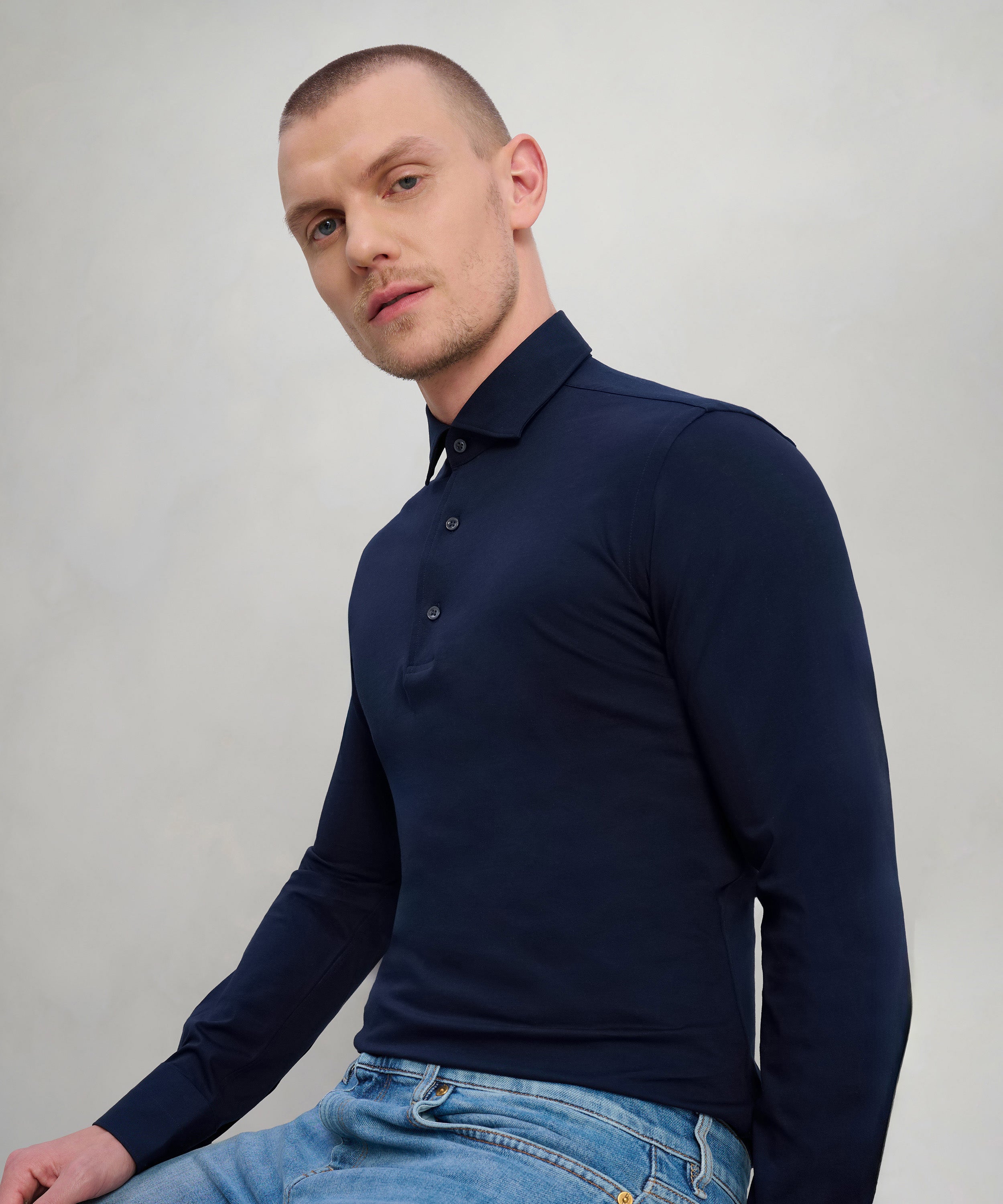 Lange mouwen polo navy donkerblauw