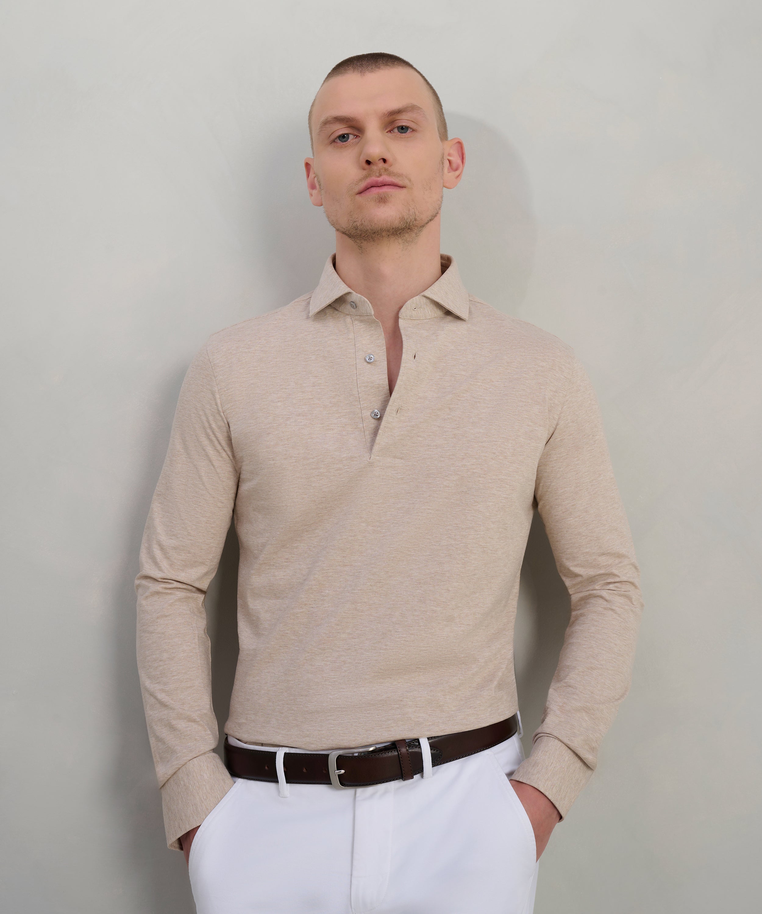 Lange mouwen polo lichtbeige katoen