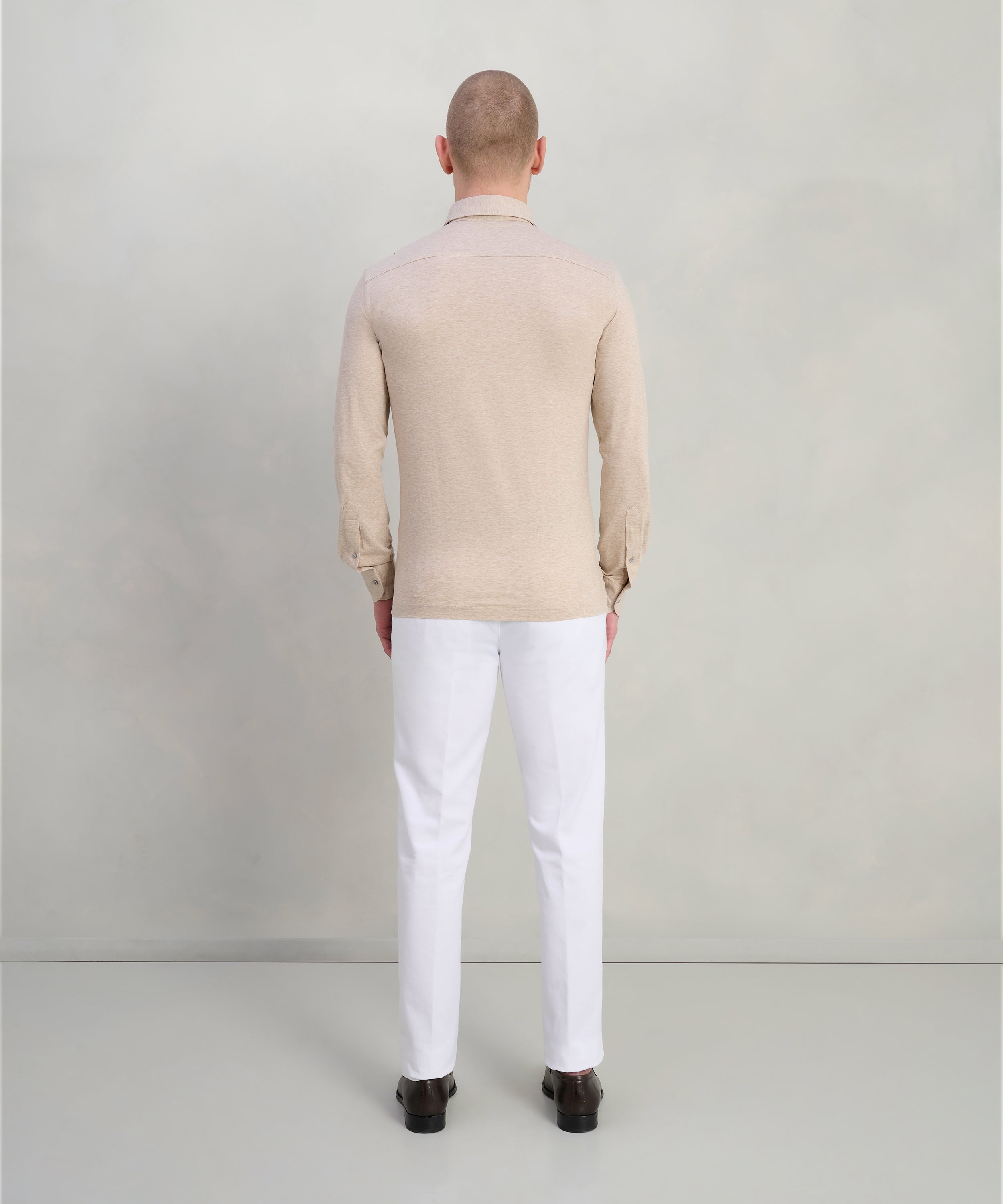 Lange mouwen polo lichtbeige katoen