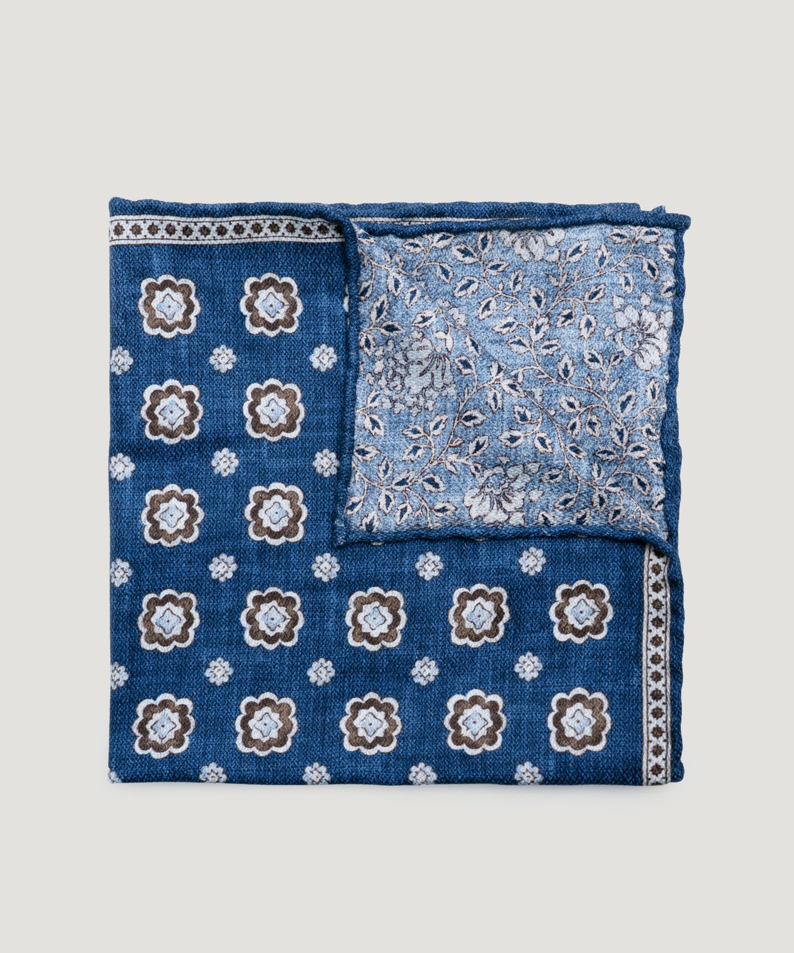 Pochet floral zijde blauw