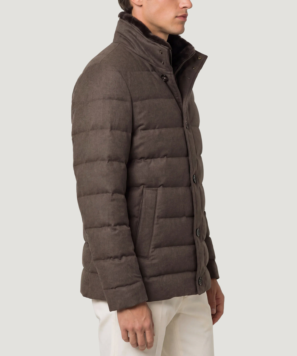Down jacket scheerwol/kasjmier bruin