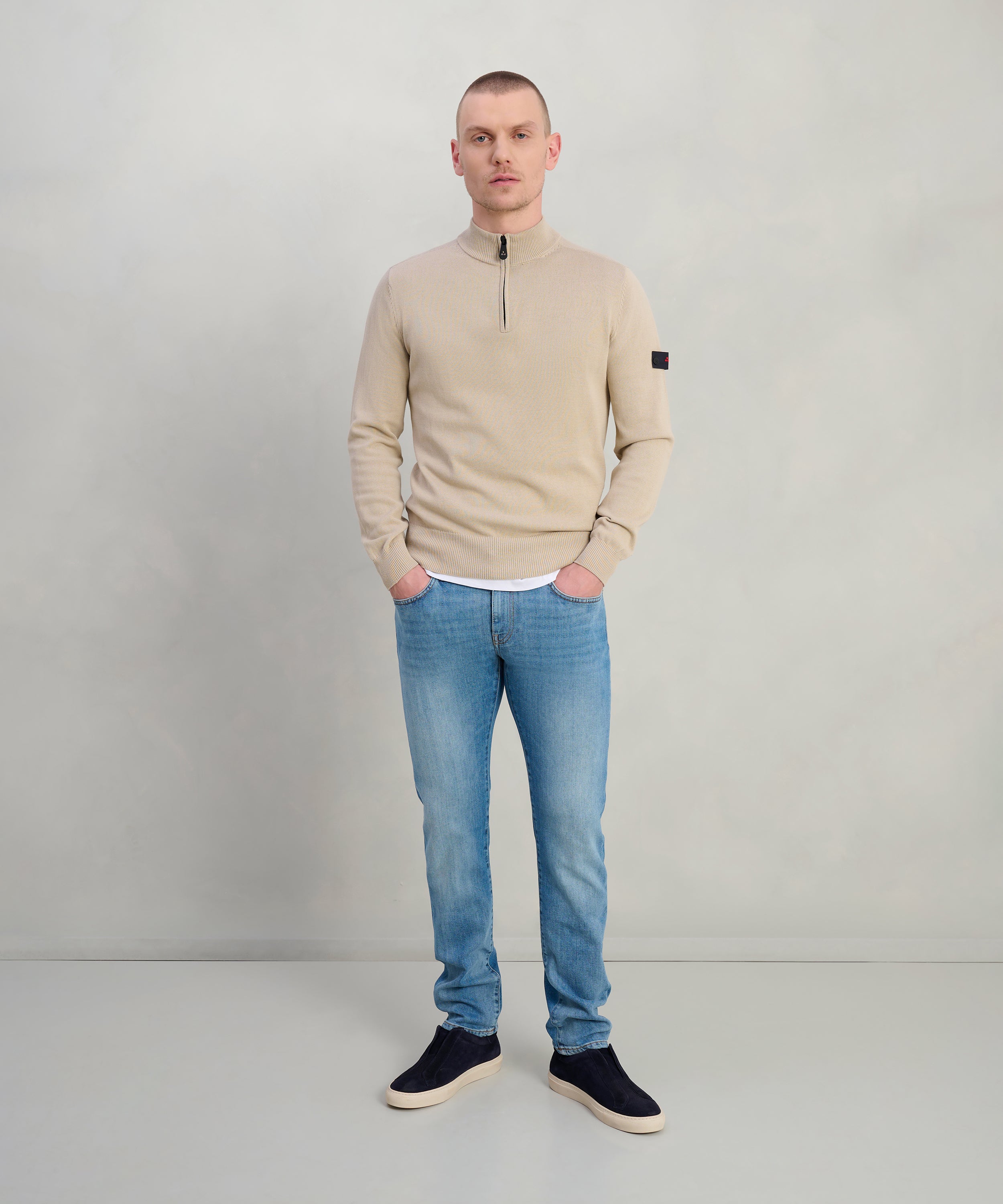 Asbury trui half-zip katoen taupe