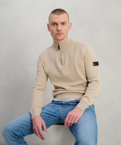 Asbury trui half-zip katoen taupe
