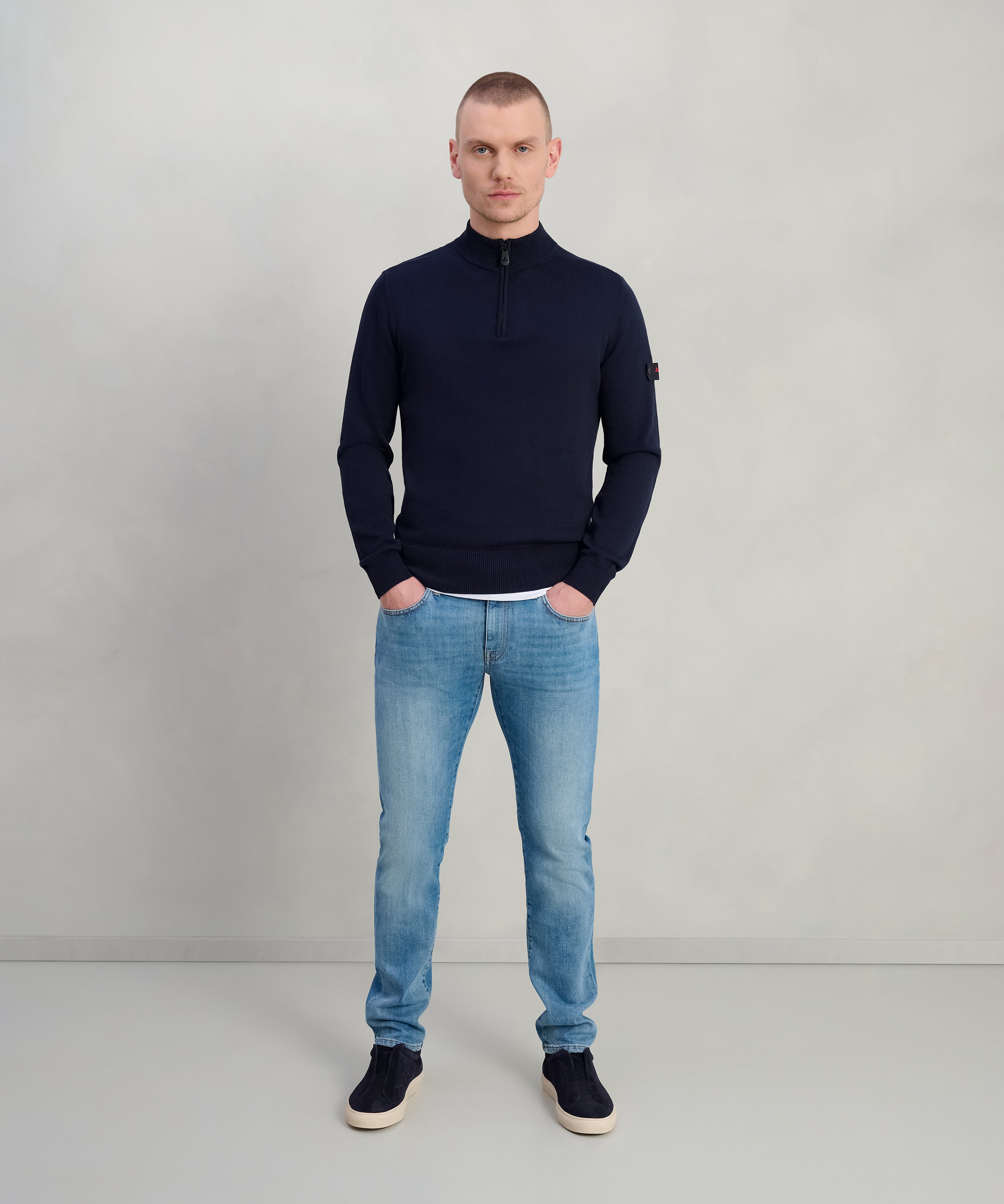 Asbury trui half-zip katoen donkerblauw