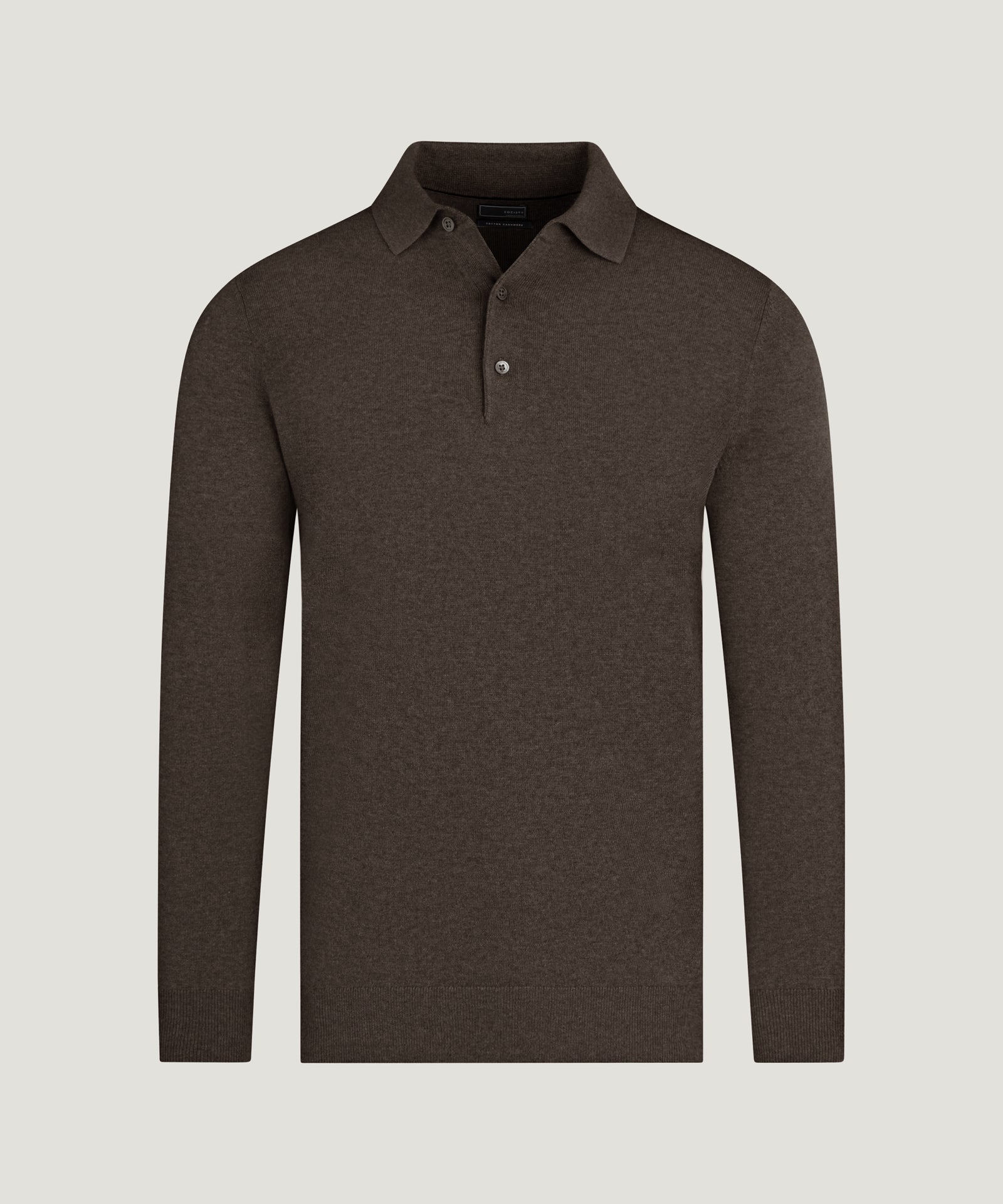 Long sleeve polo Cotton Cashmere donkerbruin