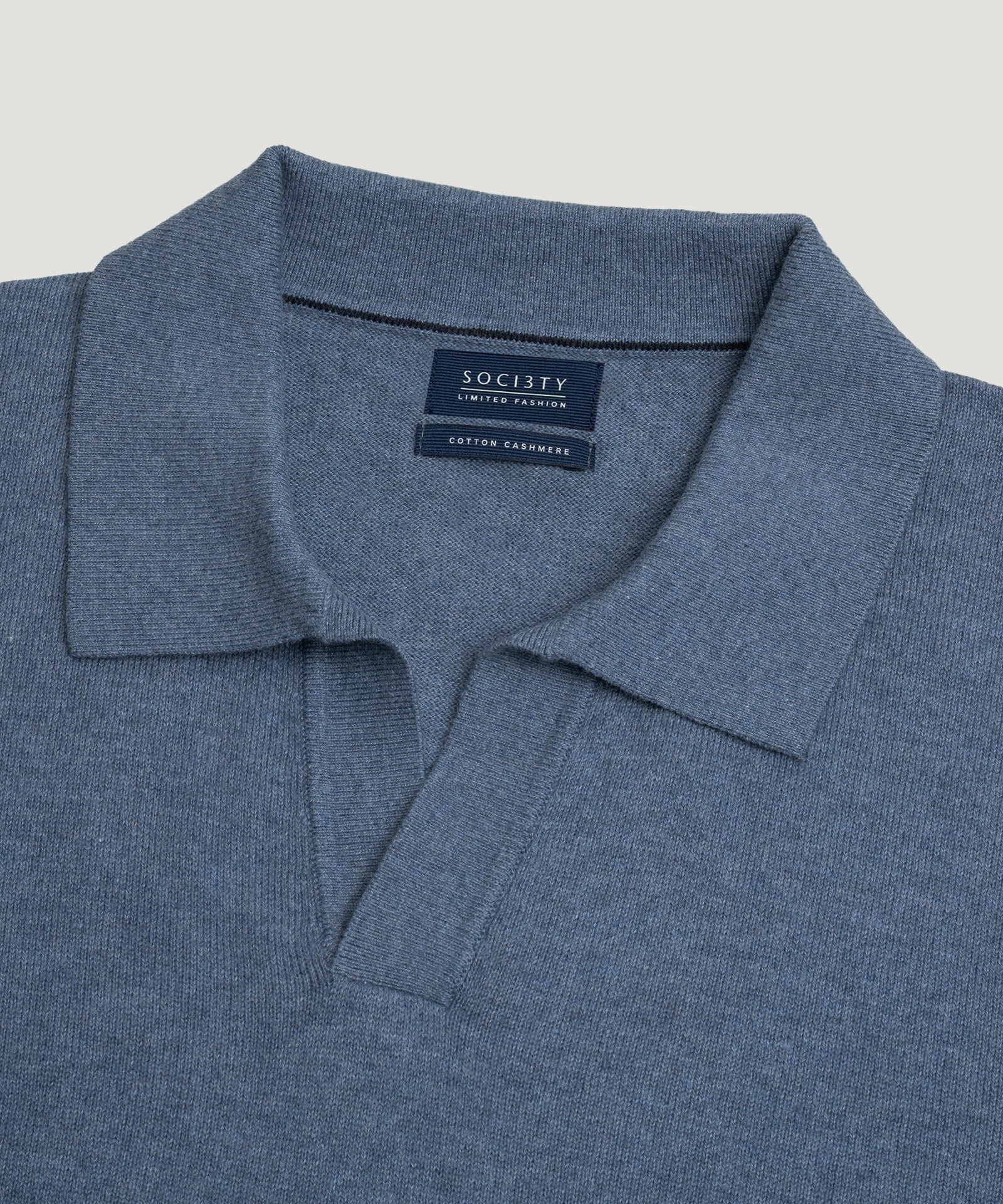 Long sleeve riva buttonless polo Cotton Cashmere blauw