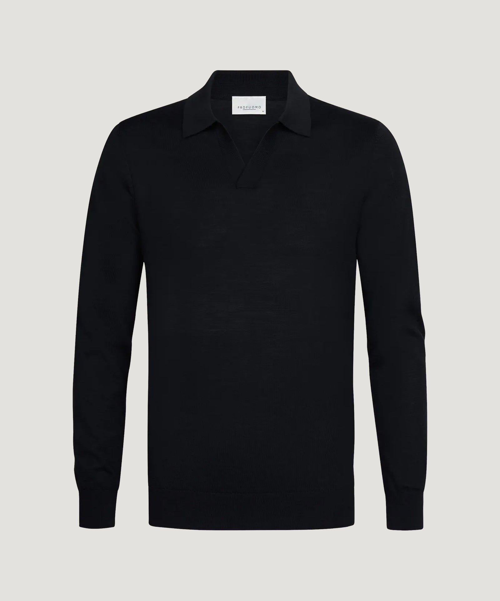 Open collar polo merino donkerblauw