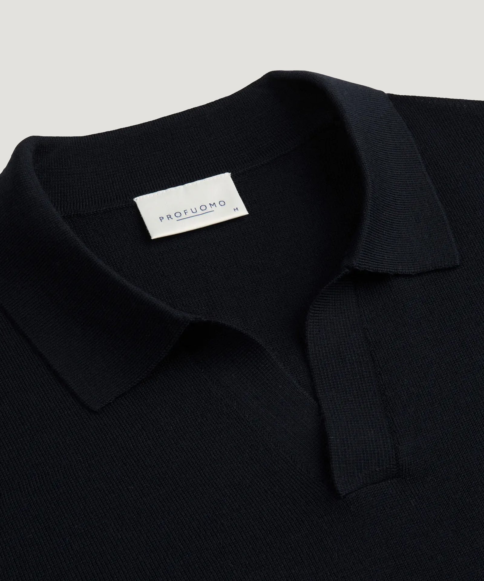 Open collar polo merino donkerblauw