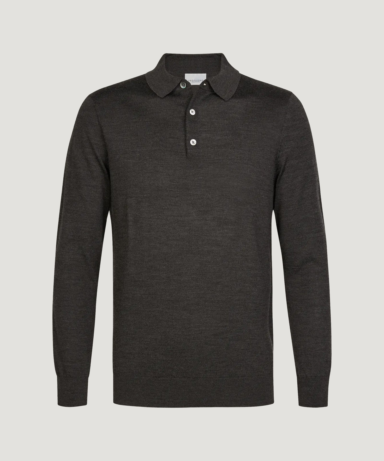 Long sleeve polo merino donkerbruin