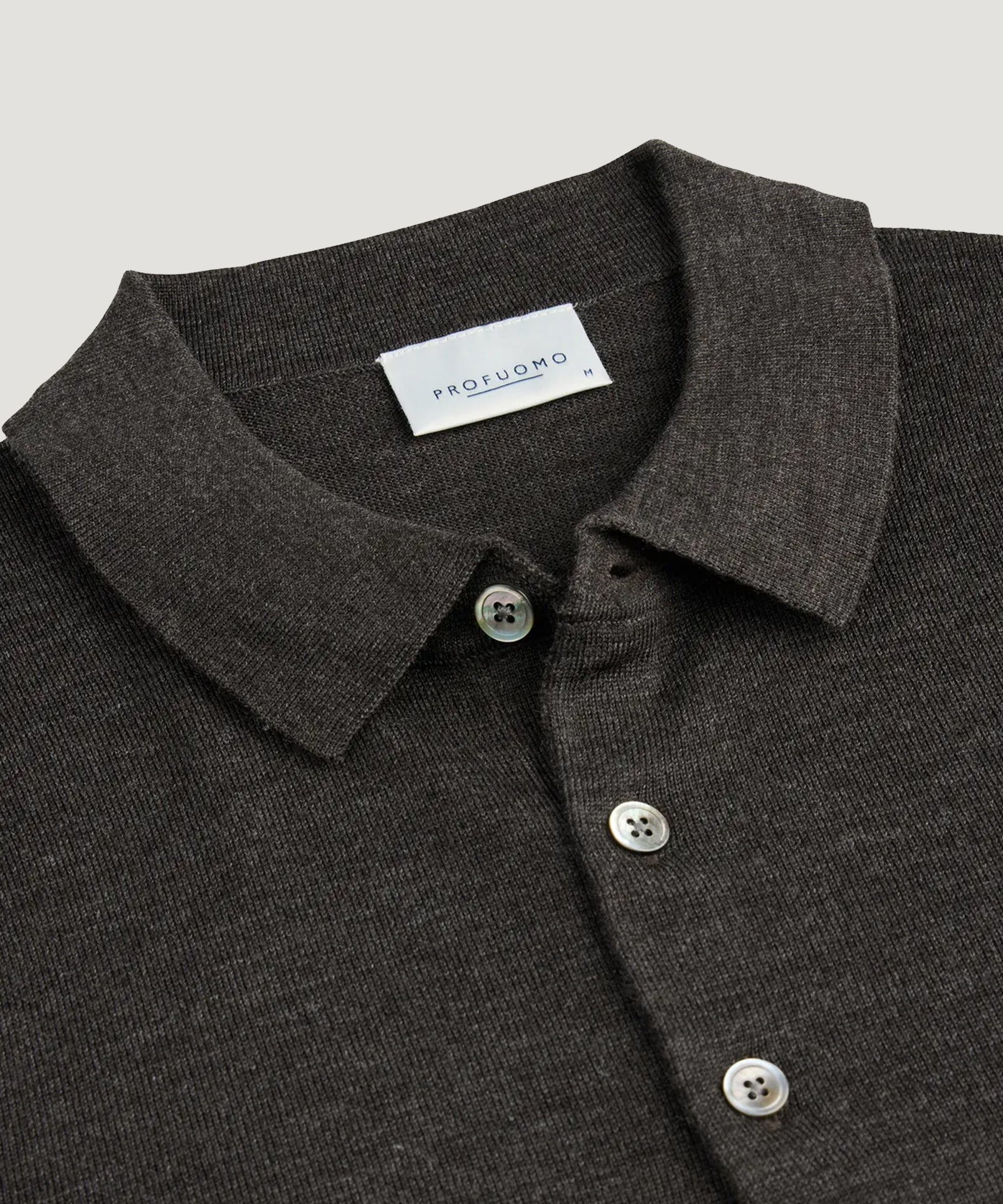 Long sleeve polo merino donkerbruin